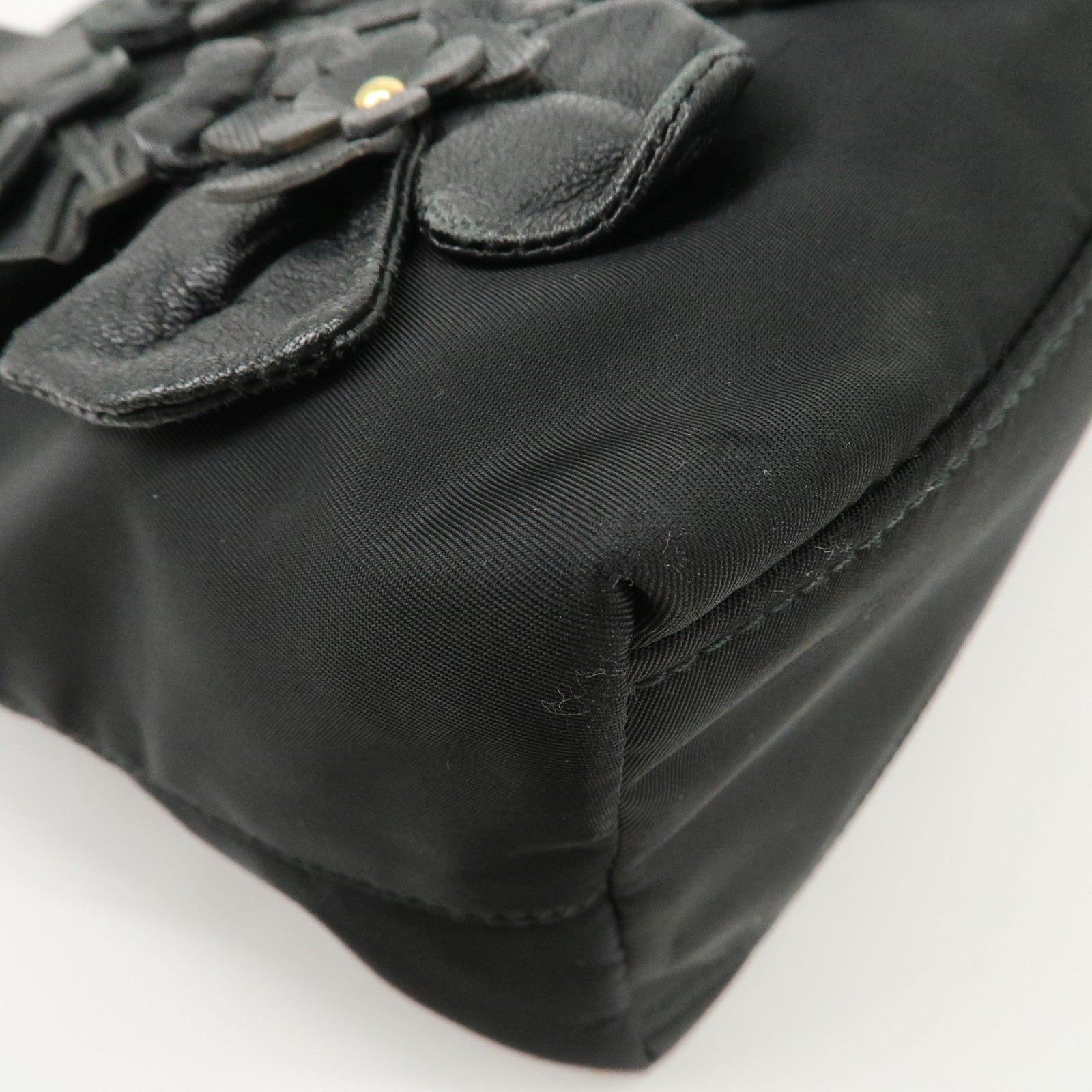 PRADA Nylon Leather Hand Bag Black Gold Hardware 1BA084