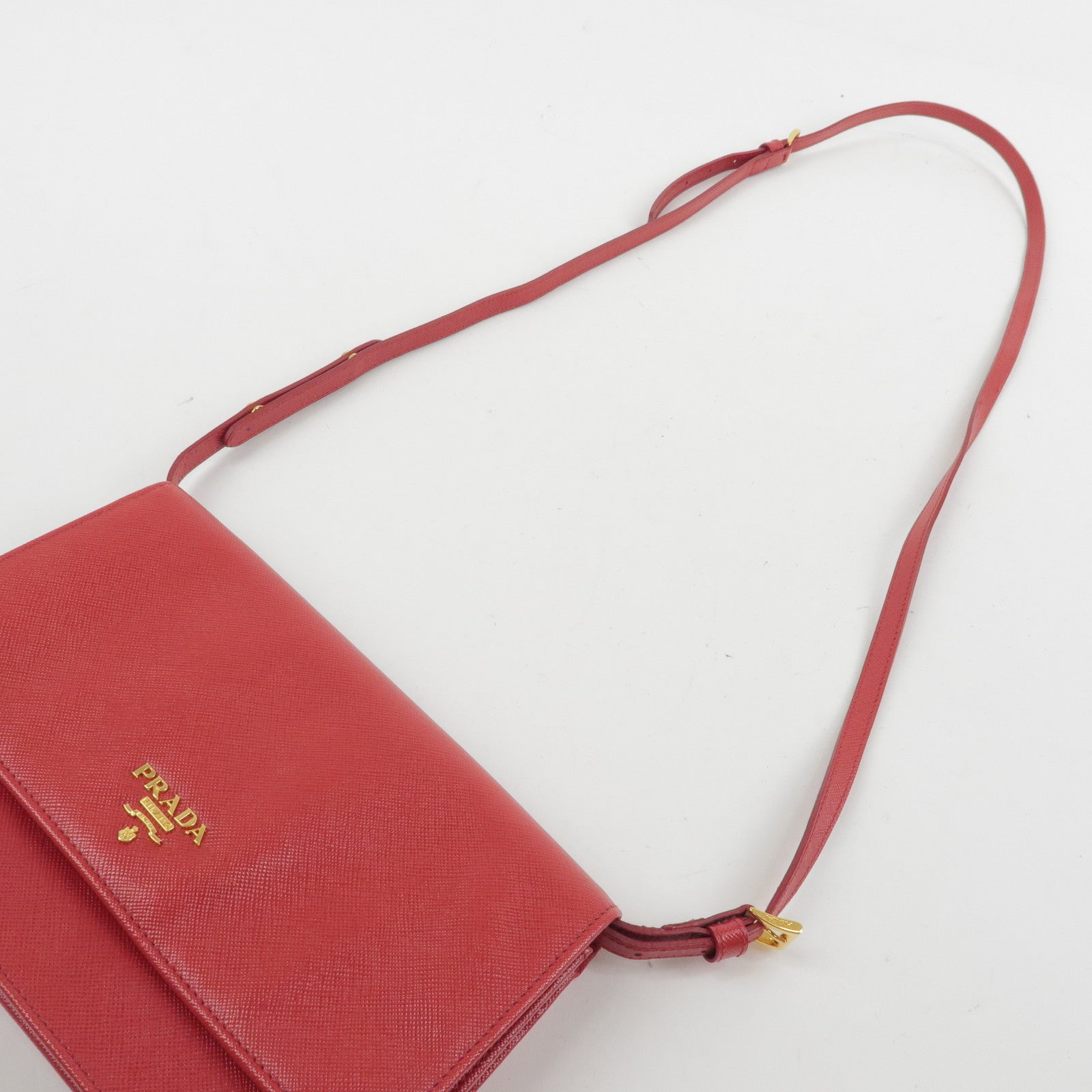 PRADA Saffiano Leather Shoulder Bag Crossbody Bag Red 1M1361