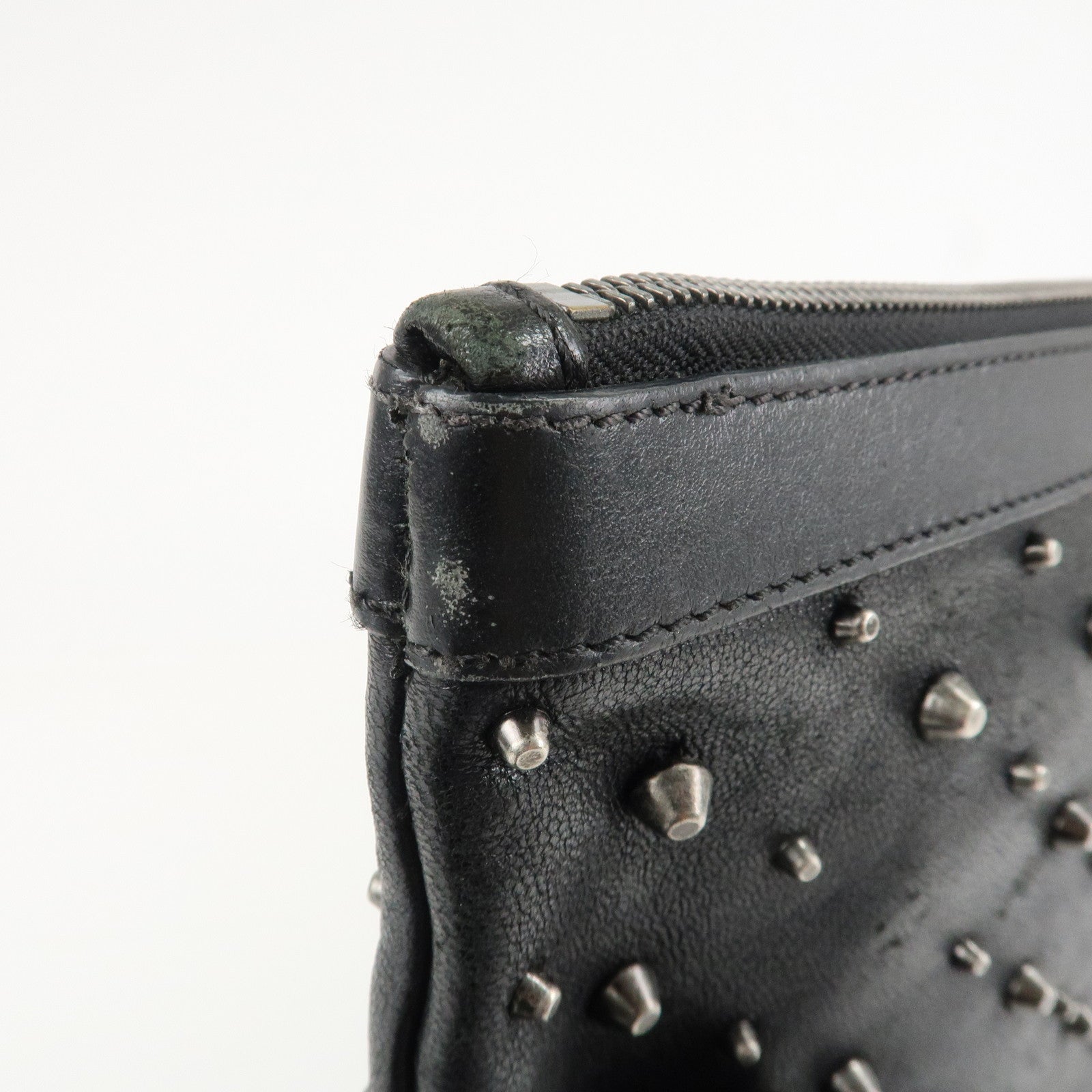 JIMMY CHOO Leather Studs Clutch Bag Black Silver HDW Used