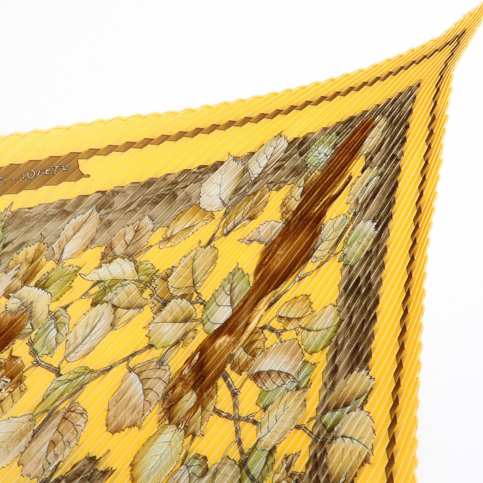 HERMES Pleated Carre 90 Silk 100% Scarf CASSE NOISETTE Orange