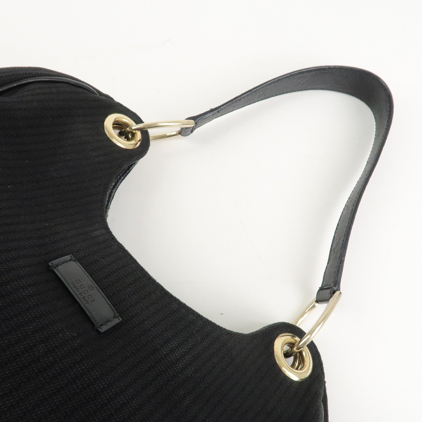 GUCCI Guccissima Leather Canvas Shoulder Bag Hand Bag Black 257265 Used