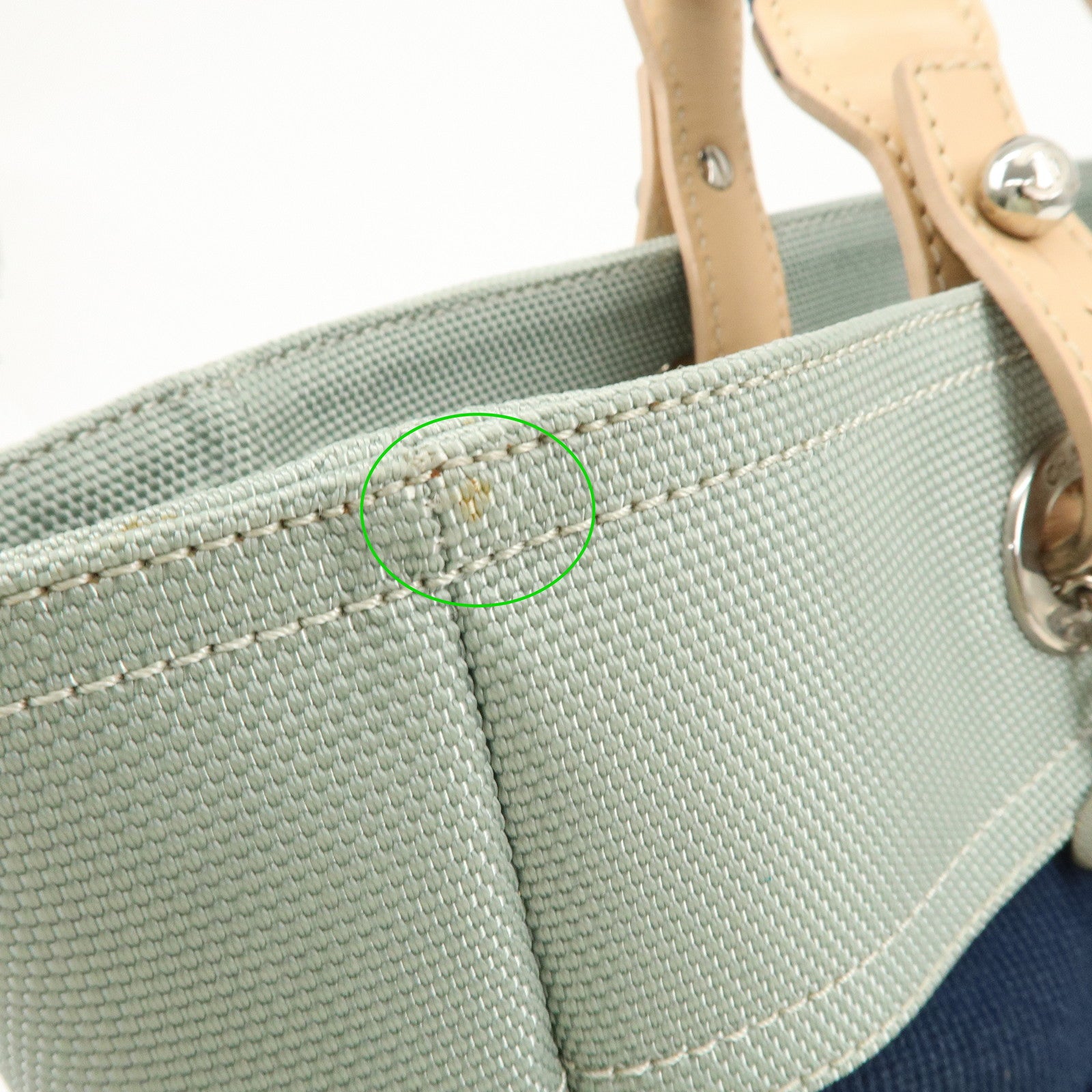 CHANEL Paris Biarritz Canvas Leather Tote Bag MM Navy A43209 Used