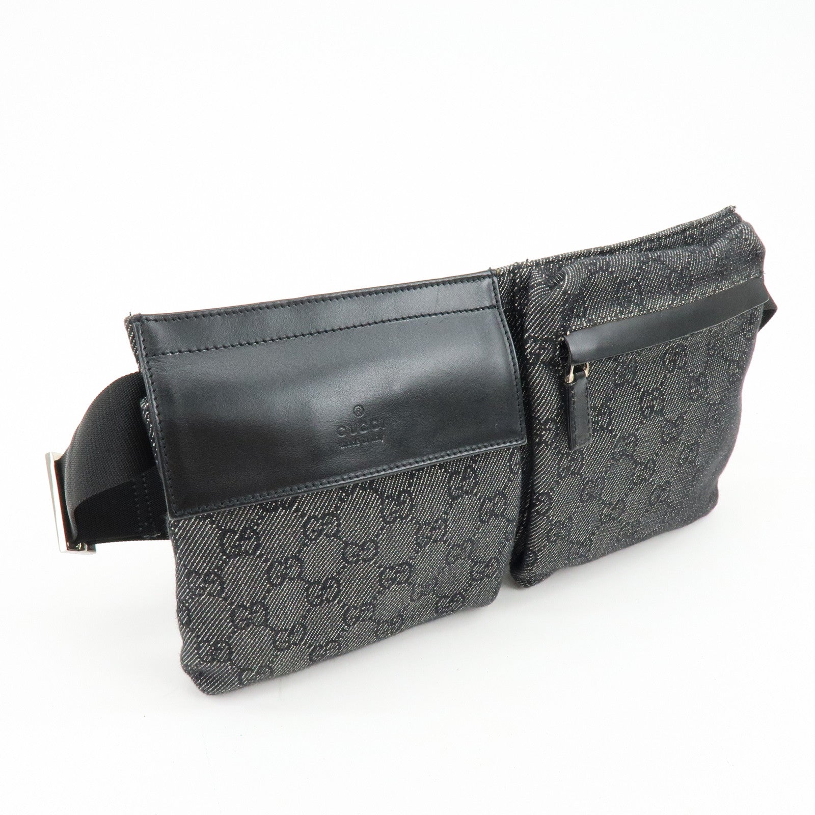 GUCCI GG Denim Leather Waist Bag Crossbody Bag Black 28566