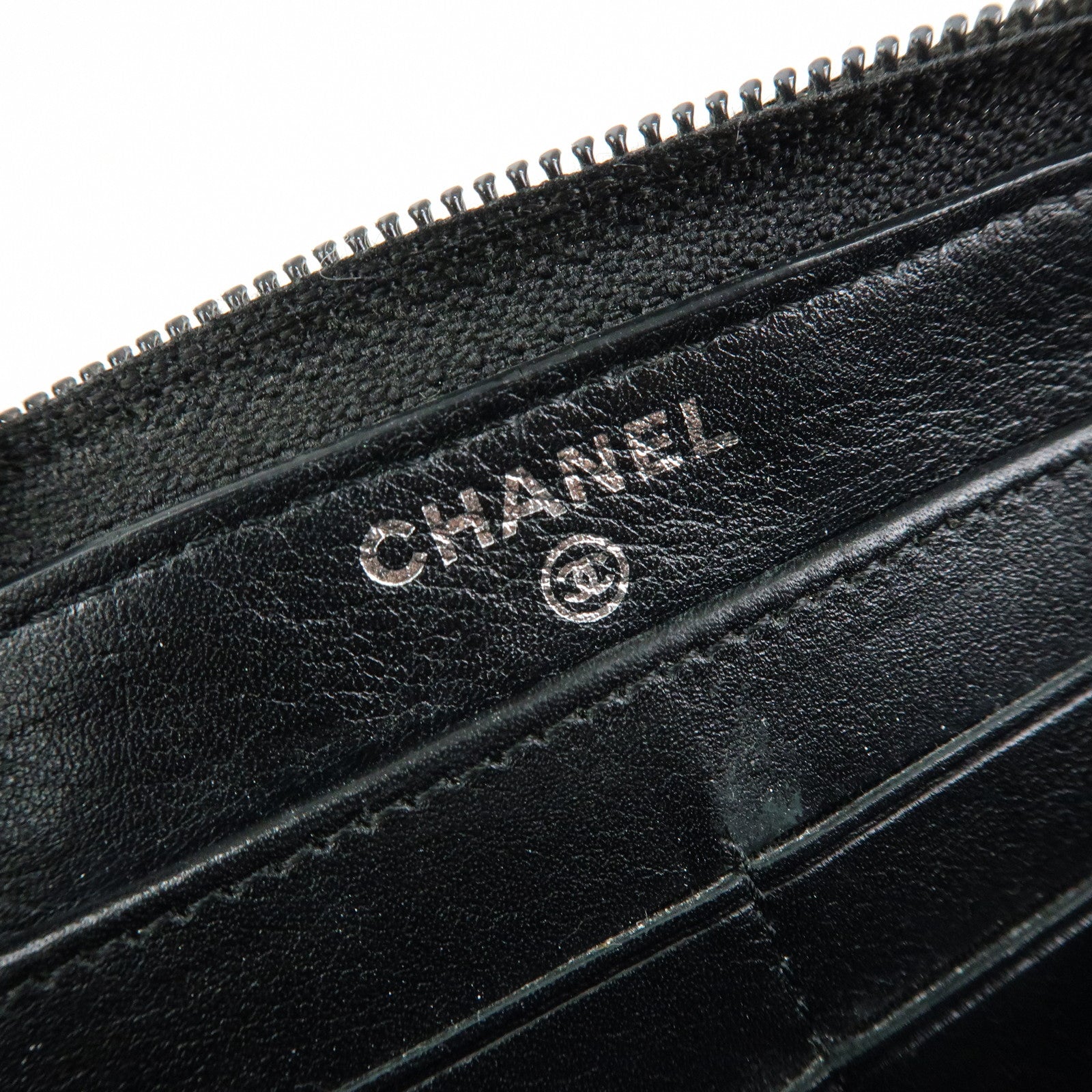 CHANEL COCO Mark Caviarskin Round Zippy Long Wallet Black A50071