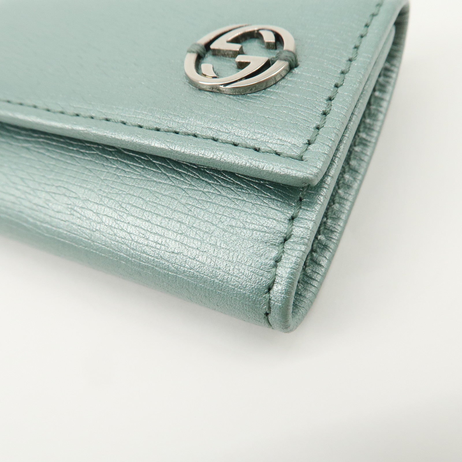 GUCCI Interlocking G Leather Key Case 6Rings Blue 256337