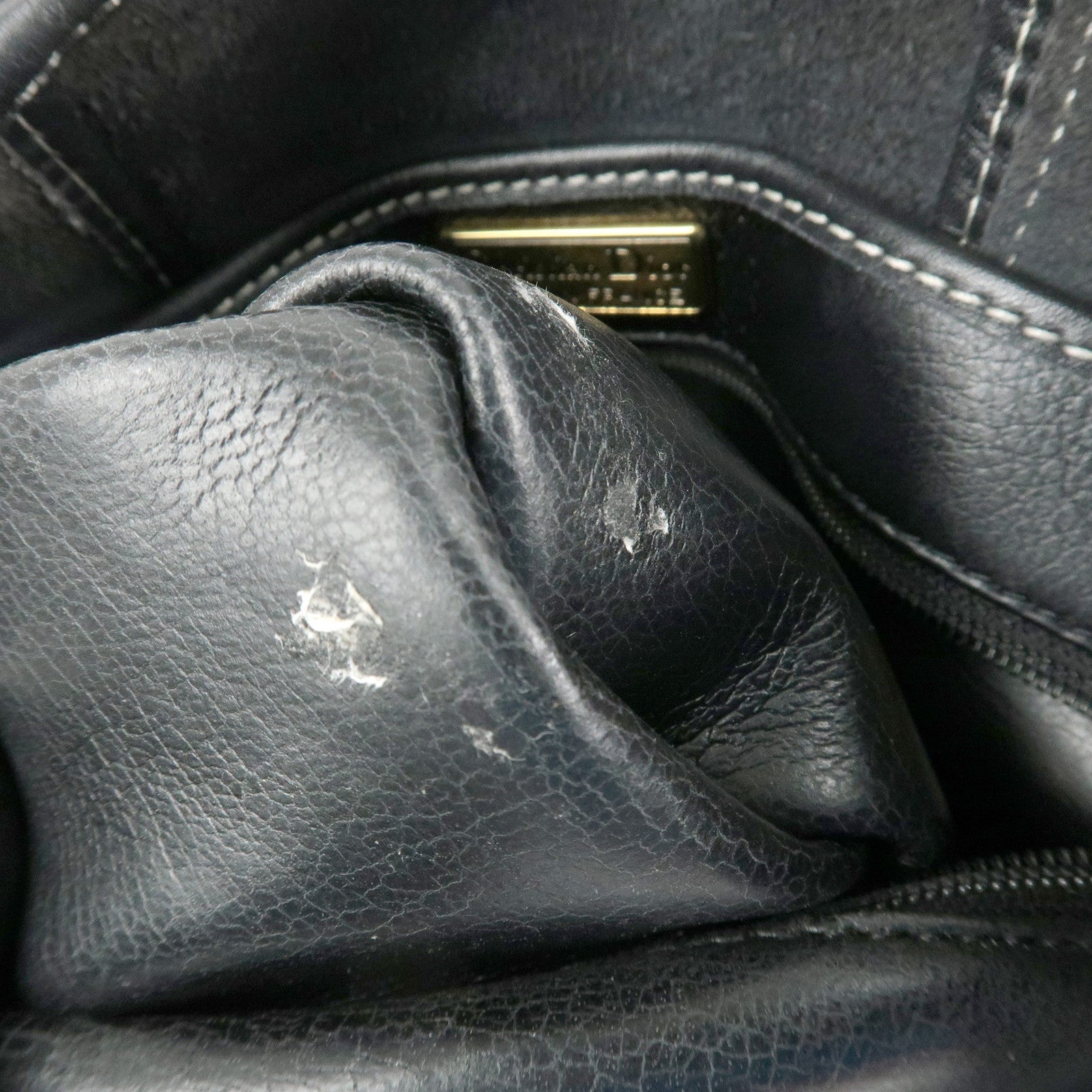 Christian Dior Leather CD Logo Drawstring Shoulder Bag Black Used