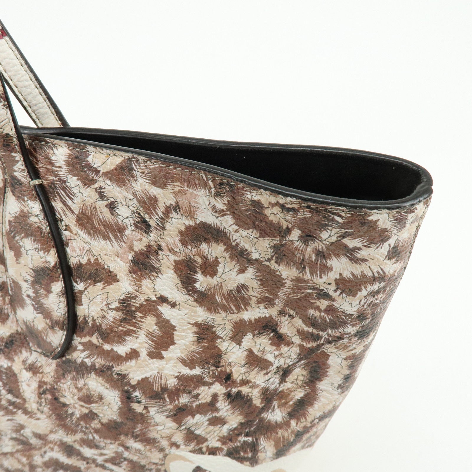 Ferragamo Gancini Leather Tote Bag Shoulder Bag Flower Print