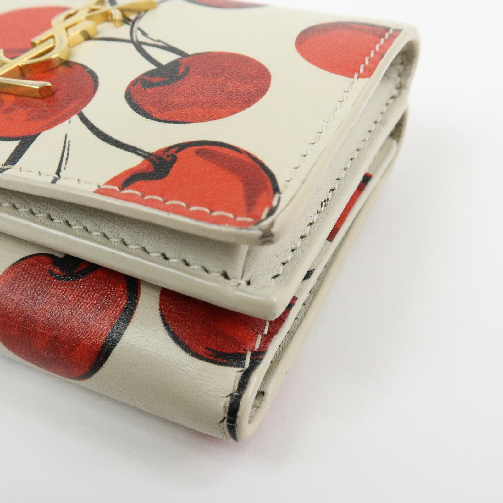 SAINT LAURENT PARIS Leather Compact Tri-fold Wallet Cherry Red