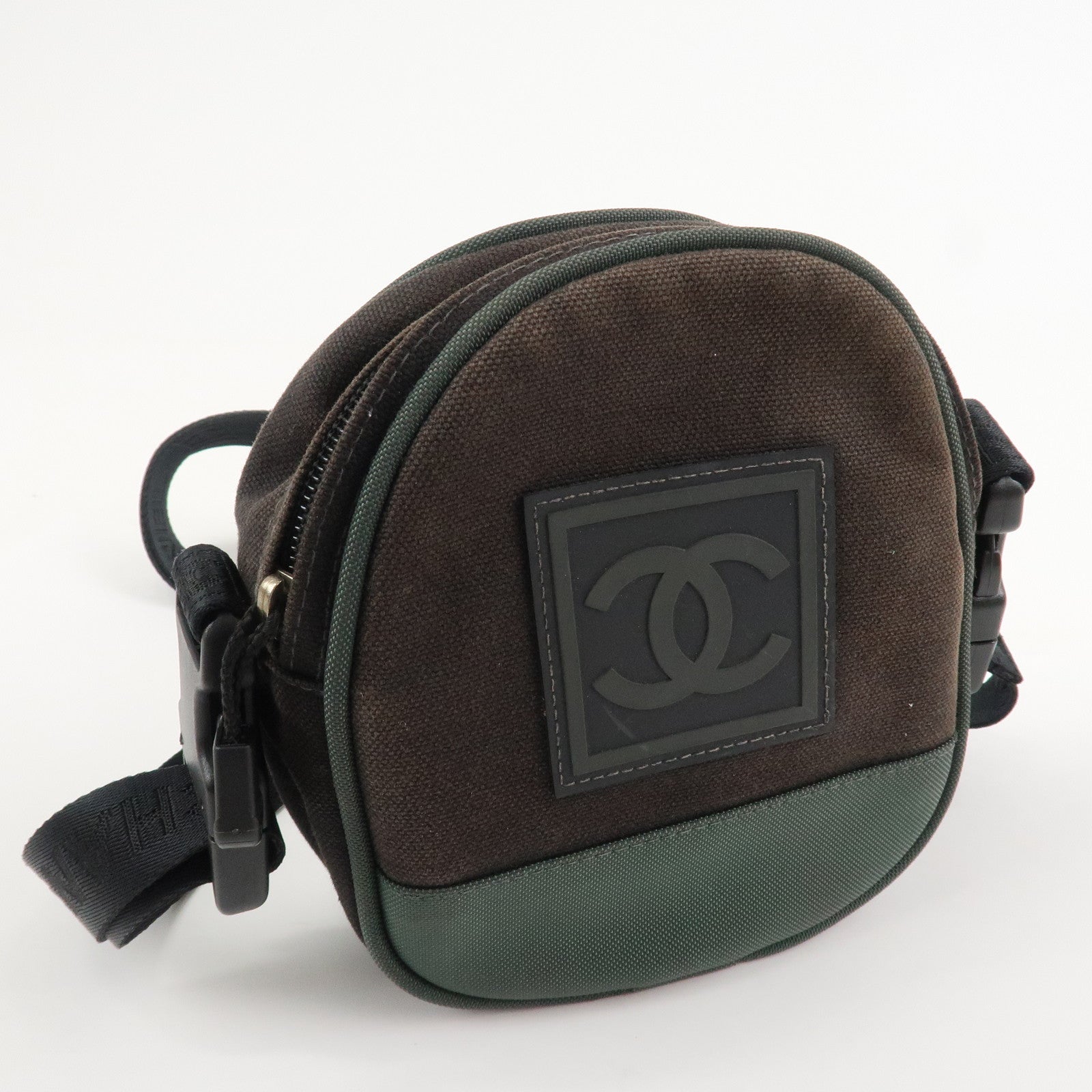 CHANEL Sports COCO Mark Canvas Shoulder Bag Black Green A23300