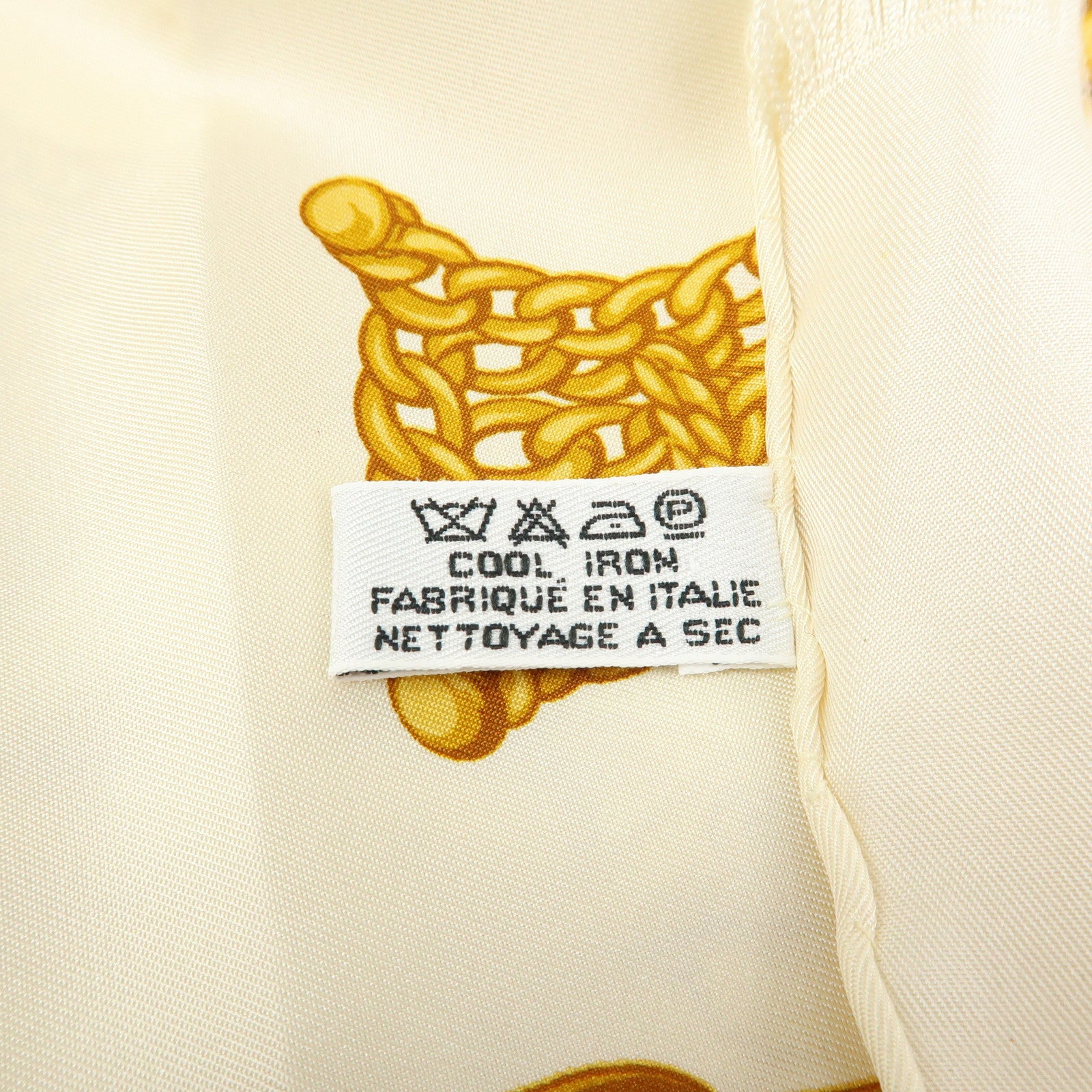 CELINE Macadam Chain Patten Silk 100% Scarf Ivory Gold