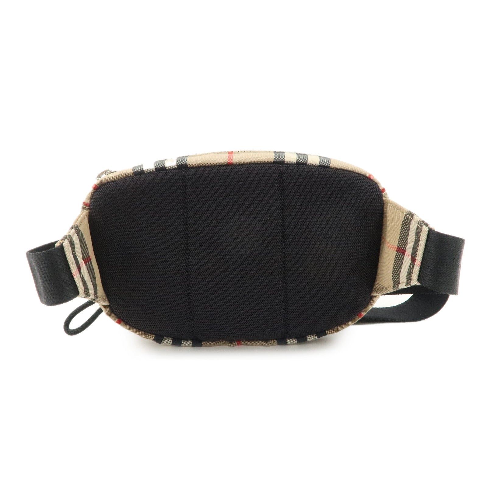 BURBERRY Leather Canvas Waist Bag Nova Plaid Beige Black Used