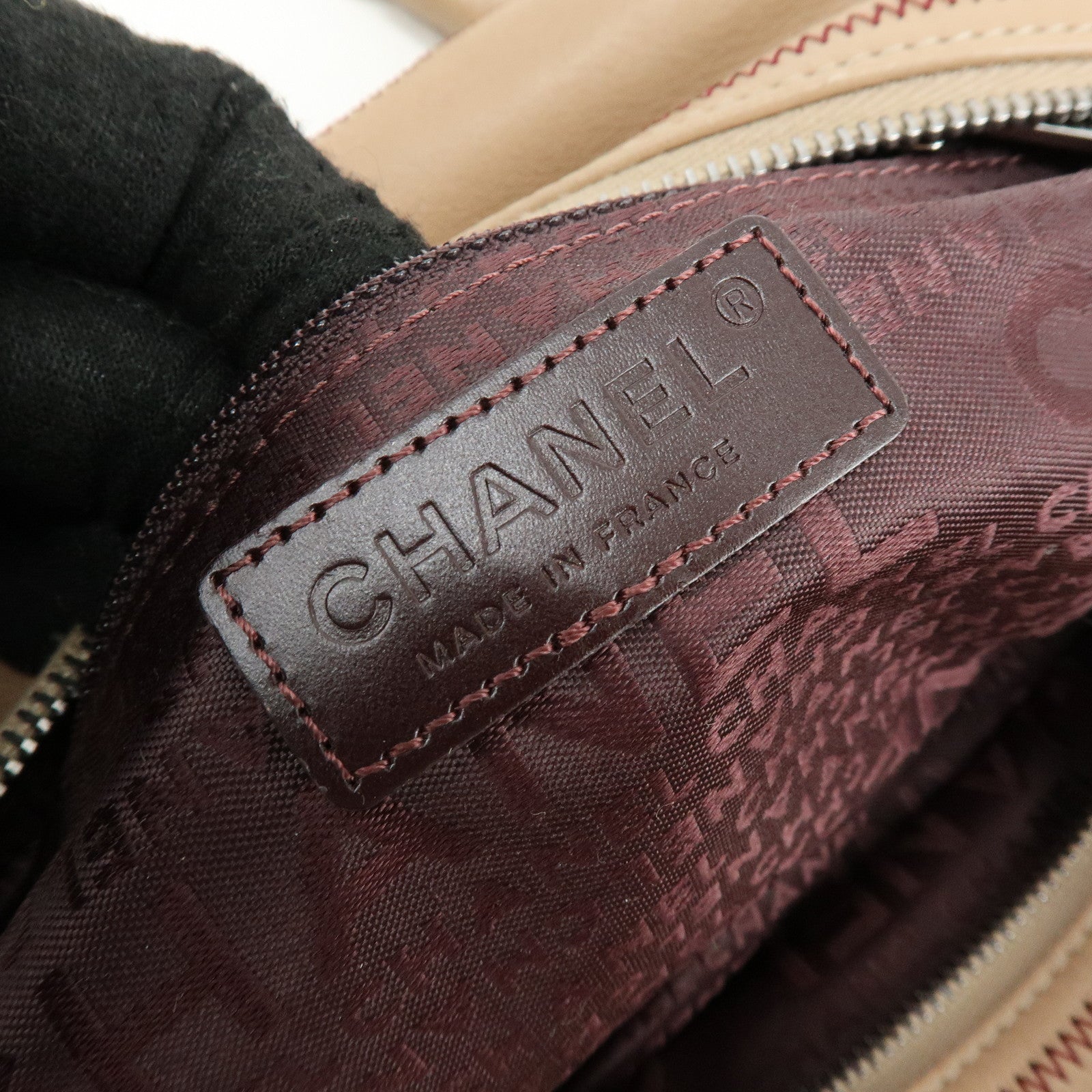 CHANEL COCO Mark Lamb Skin Hand Bag Pink Beige