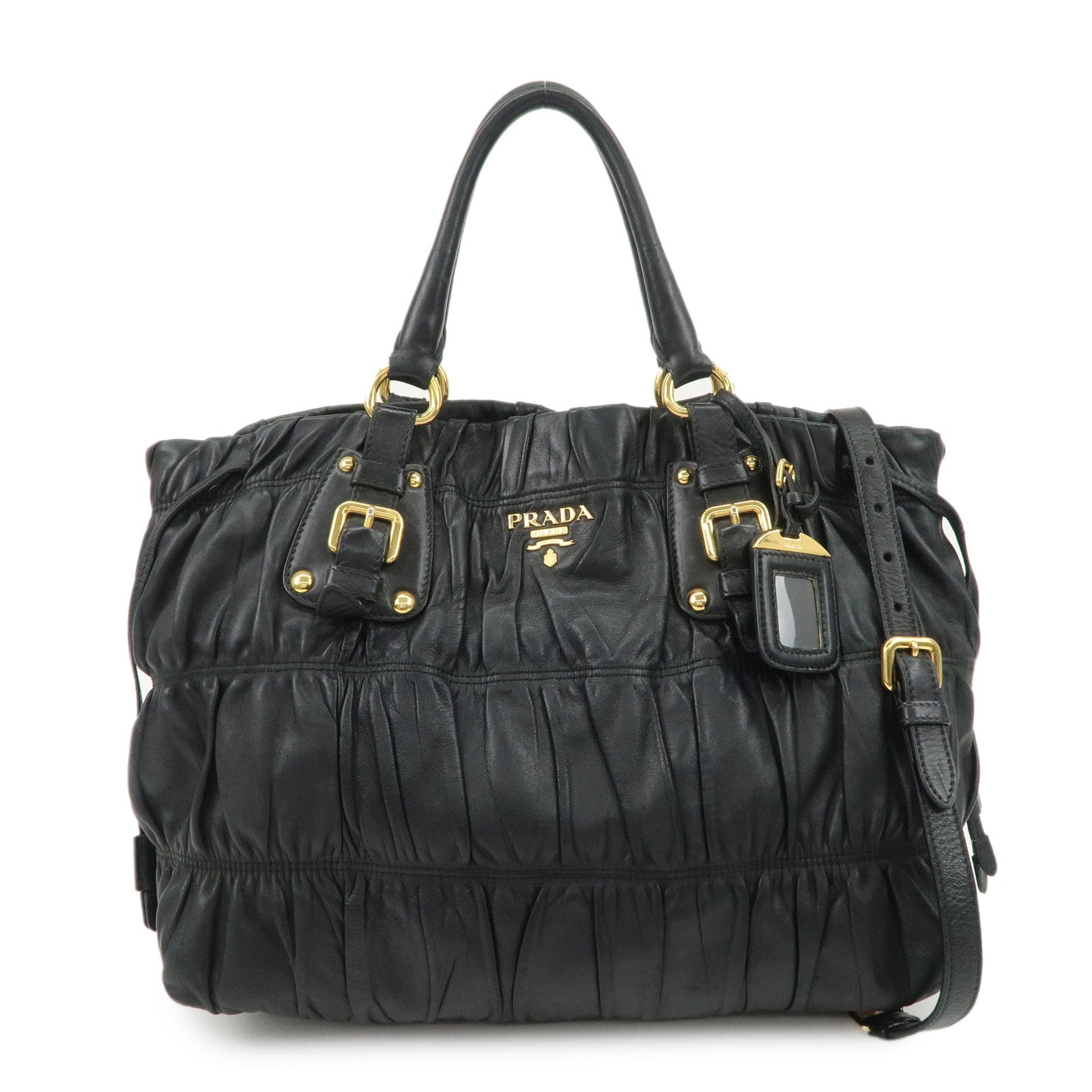 PRADA Leather 2WAY Bag Hand Bag Shoulder Bag Black BN1788