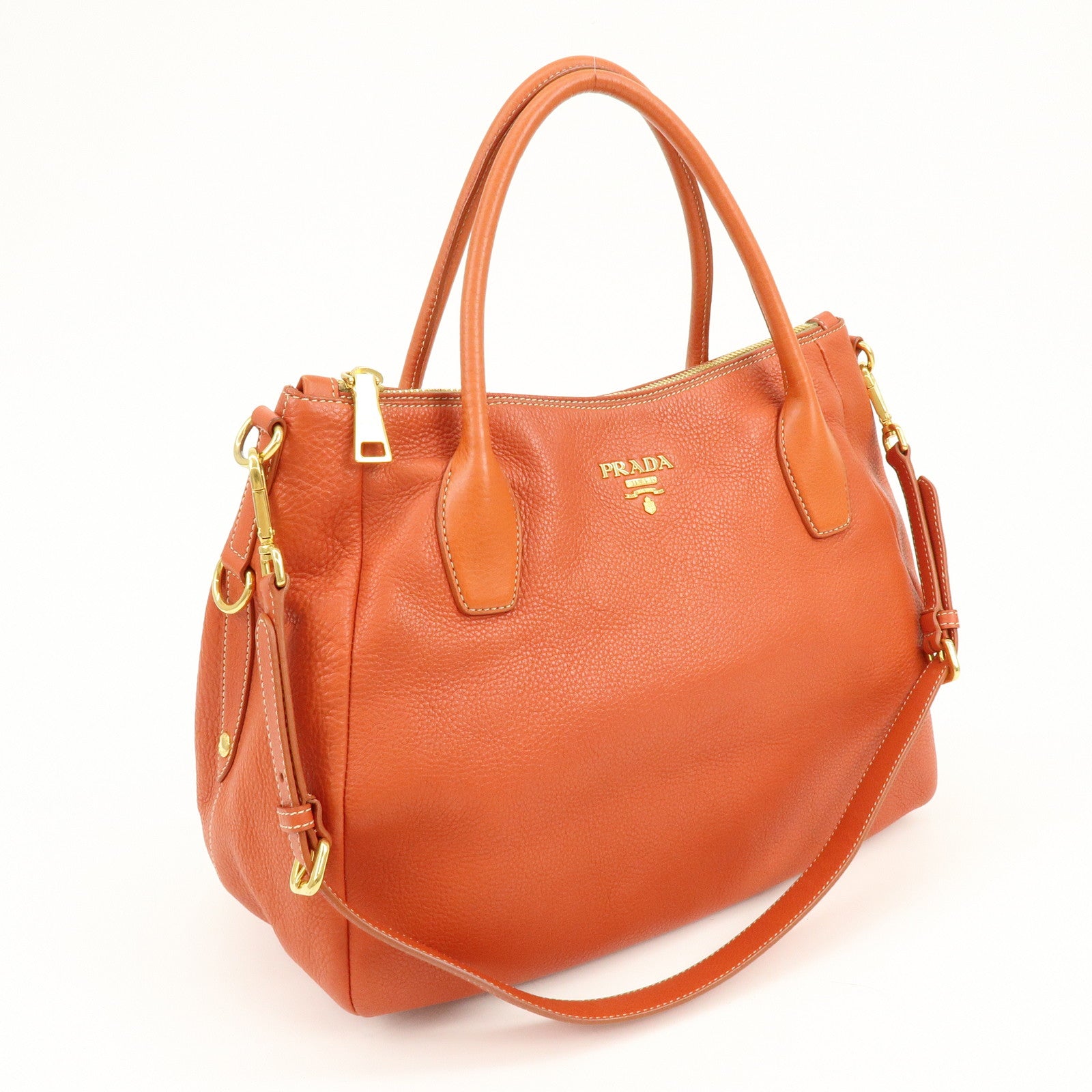 PRADA Logo Leather 2Way Bag Hand Bag Shoulder Bag Orange