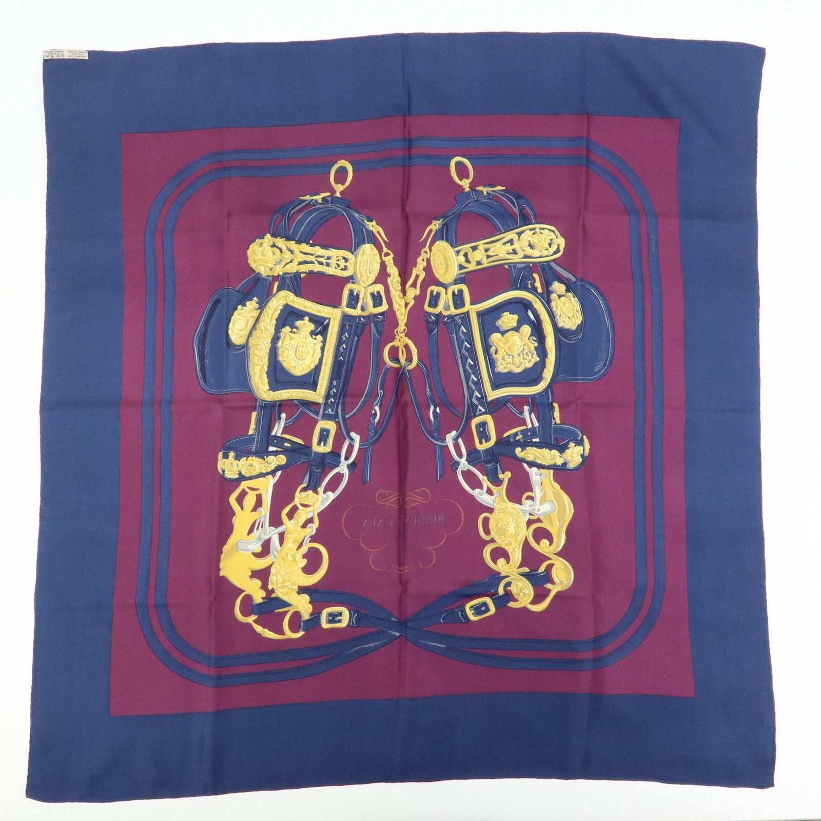 HERMES Carre 90 Silk 100% Scarf BRIDES DE GALA Navy Purple