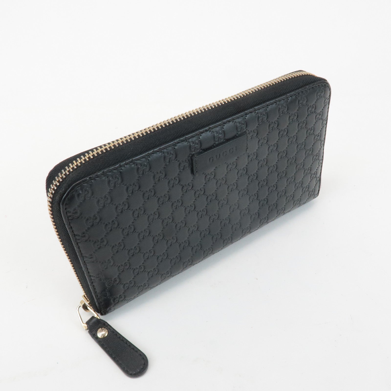GUCCI Micro Guccissima Leather Zip Around Long Wallet Black 449391 Used