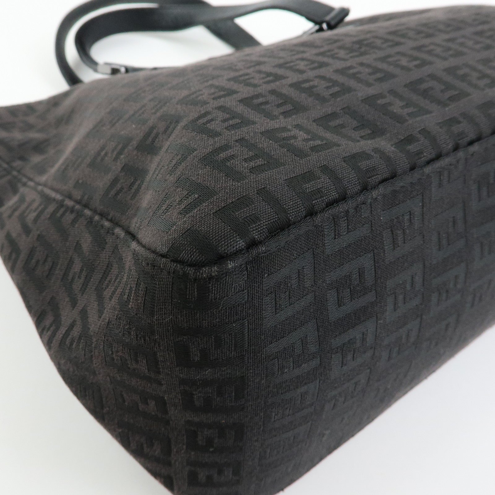 FENDI Zucchino Canvas Leather Tote Bag Hand Bag Black