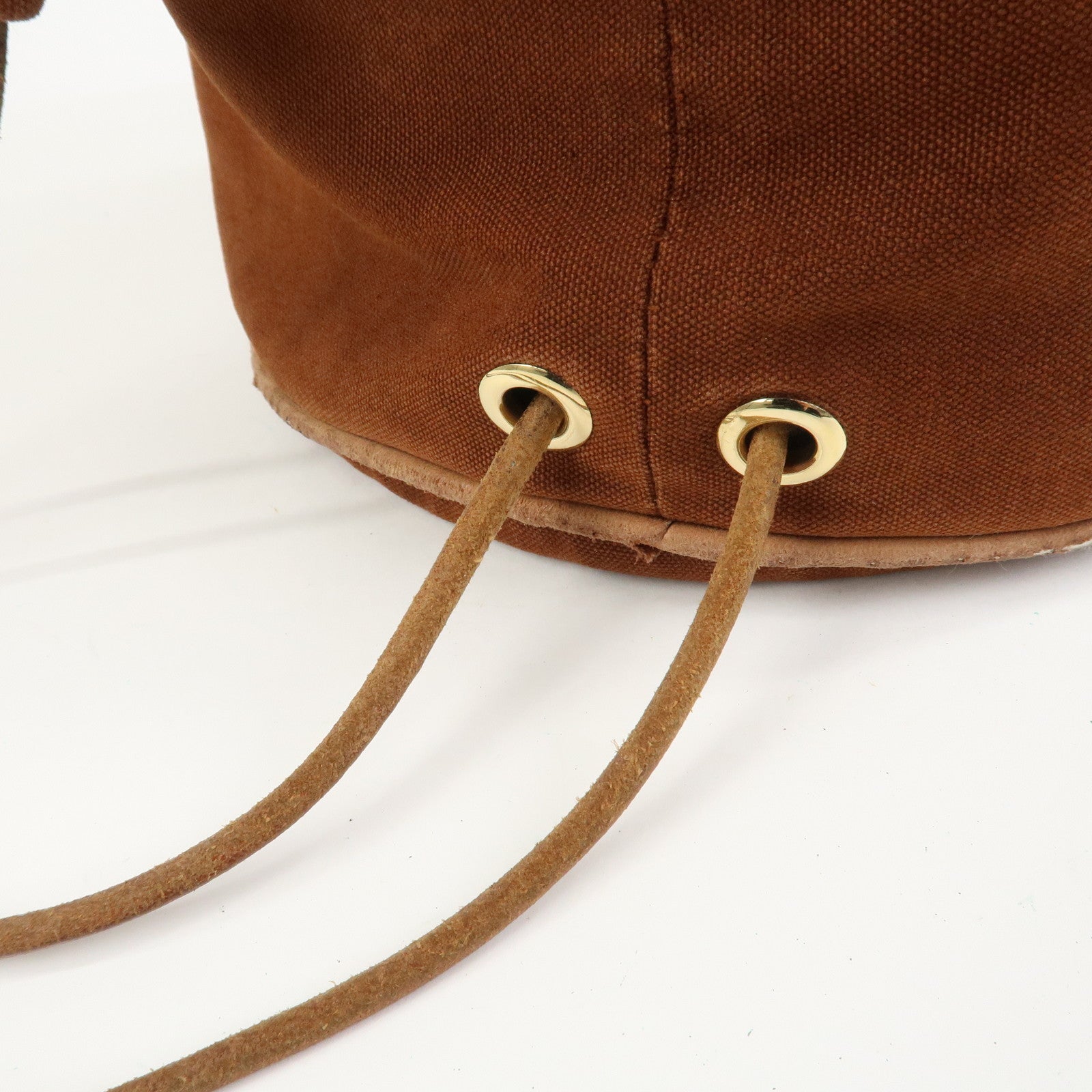 HERMES Canvas Leather Porochon Mimil PM Drawstring Backpack Brown