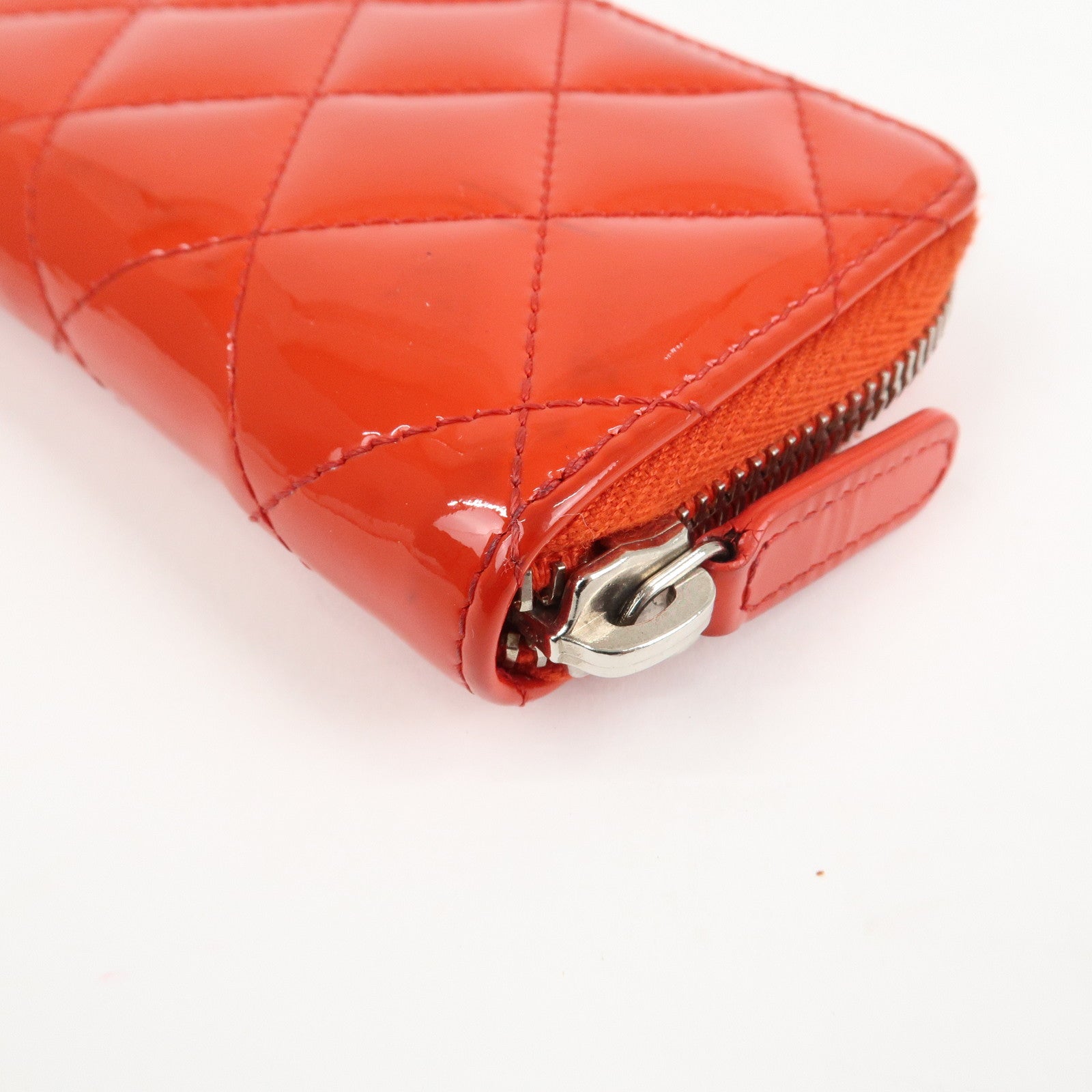 CHANEL Matelasse Patent Leather Card Case Coin Case Red
