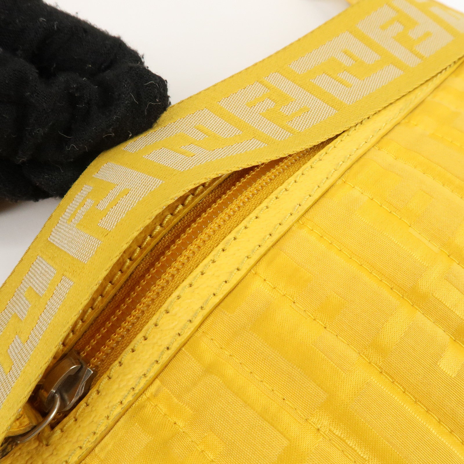 FENDI Nylon Leather Shoulder Bag Hand Bag Yellow 8BR500 Used