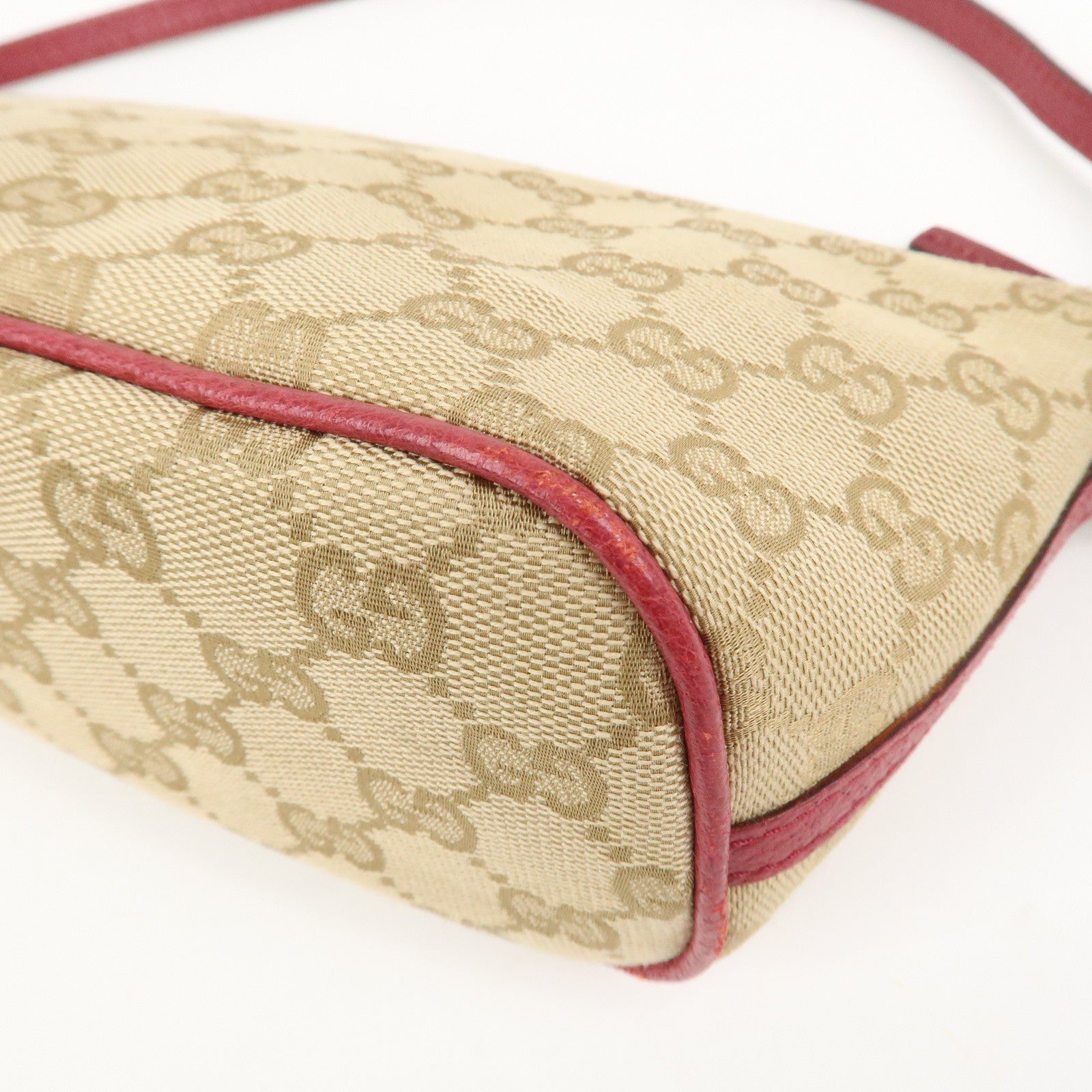 GUCCI Boat Bag Logo GG Monogram Canvas Hand Bag Beige Pink 07198