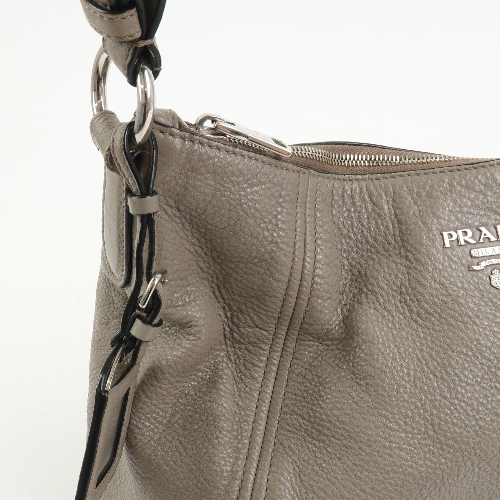 PRADA Leather Shoulder Bag Hand Bag Gray BR5096