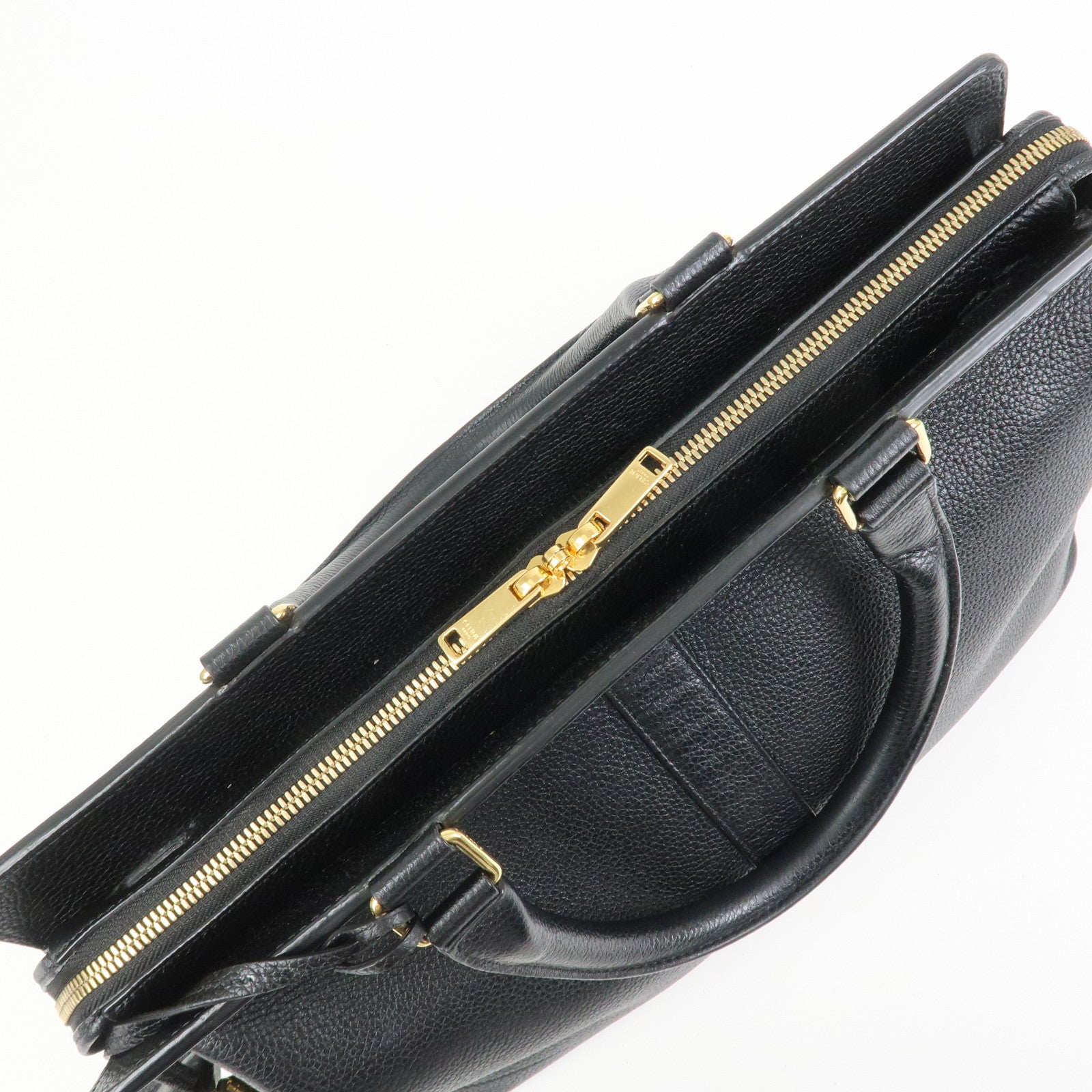 CELINE Calf Leather Boston Bag Hand Bag Black