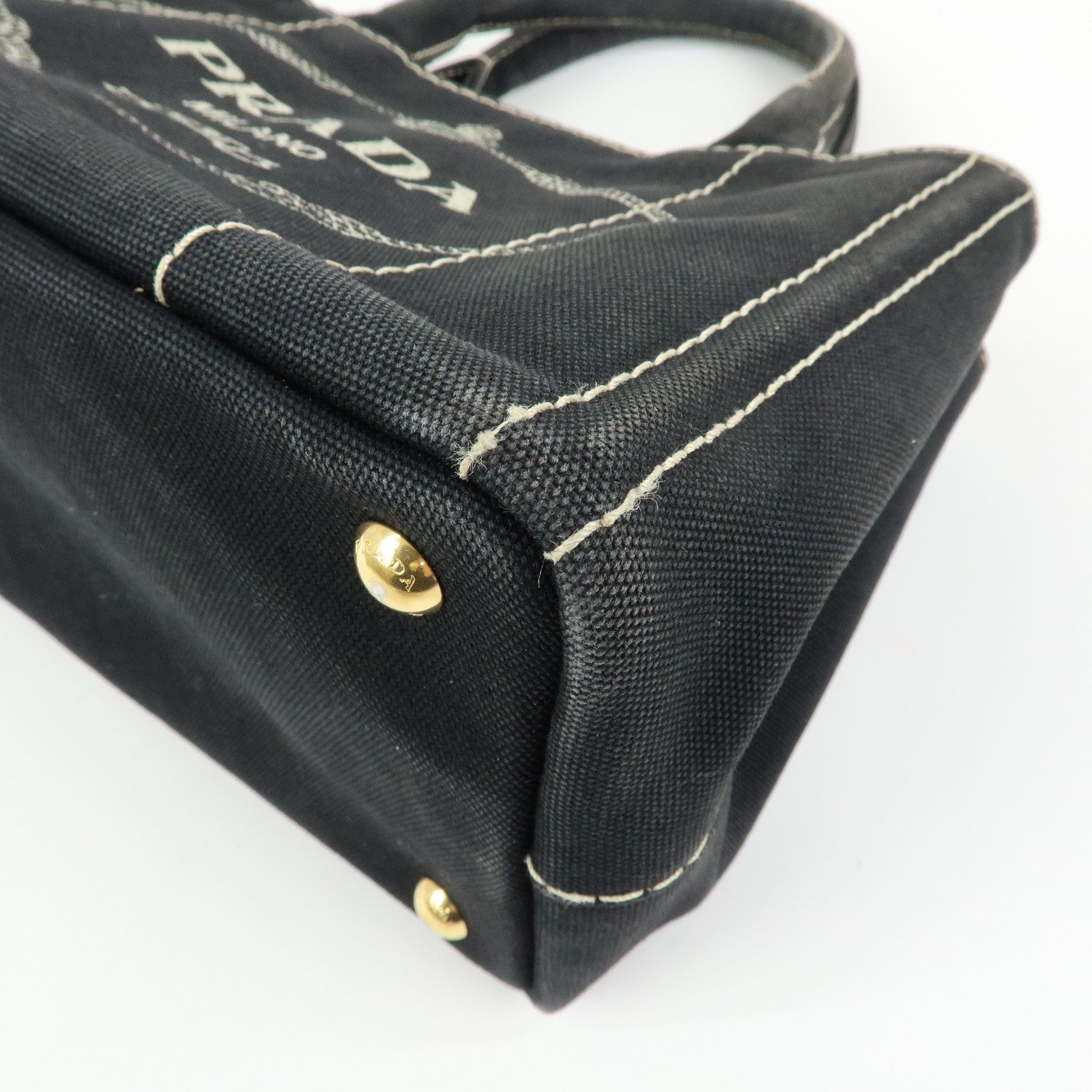 PRADA Canapa Mini Triangle Logo Canvas 2Way Hand Bag Black 1BG439