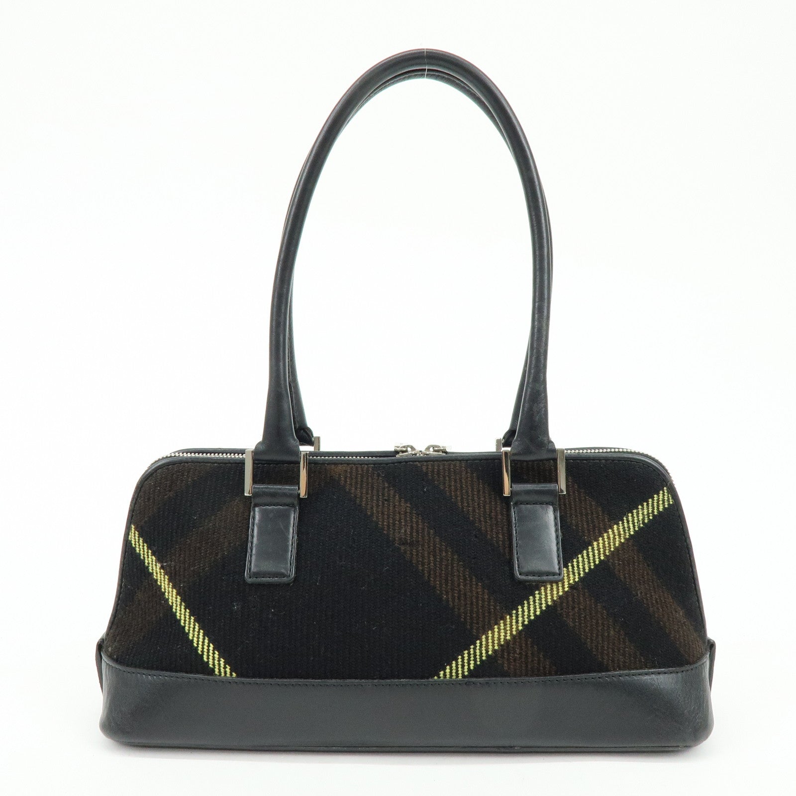 BURBERRY Plaid Canvas Leather Shoulder Bag Hand Bag Black Brown