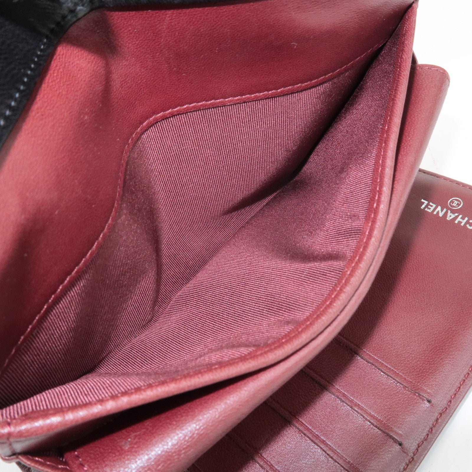 CHANEL Matelasse Lamb Skin Tri-Fold Long Wallet Black A31506 Used