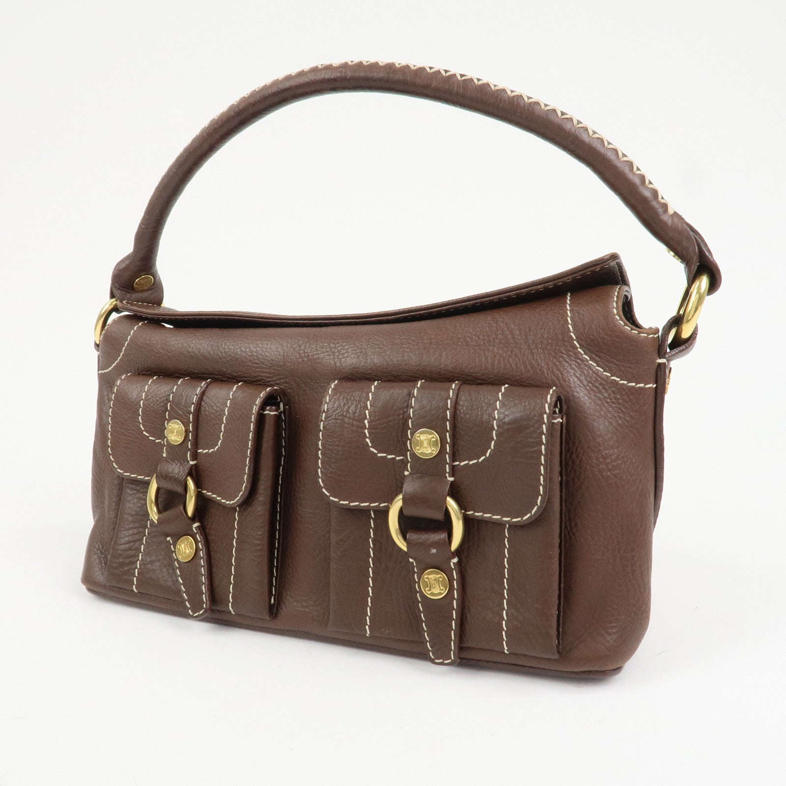 CELINE Macadam Logo Leather Hand Bag Shoulder Bag Brown