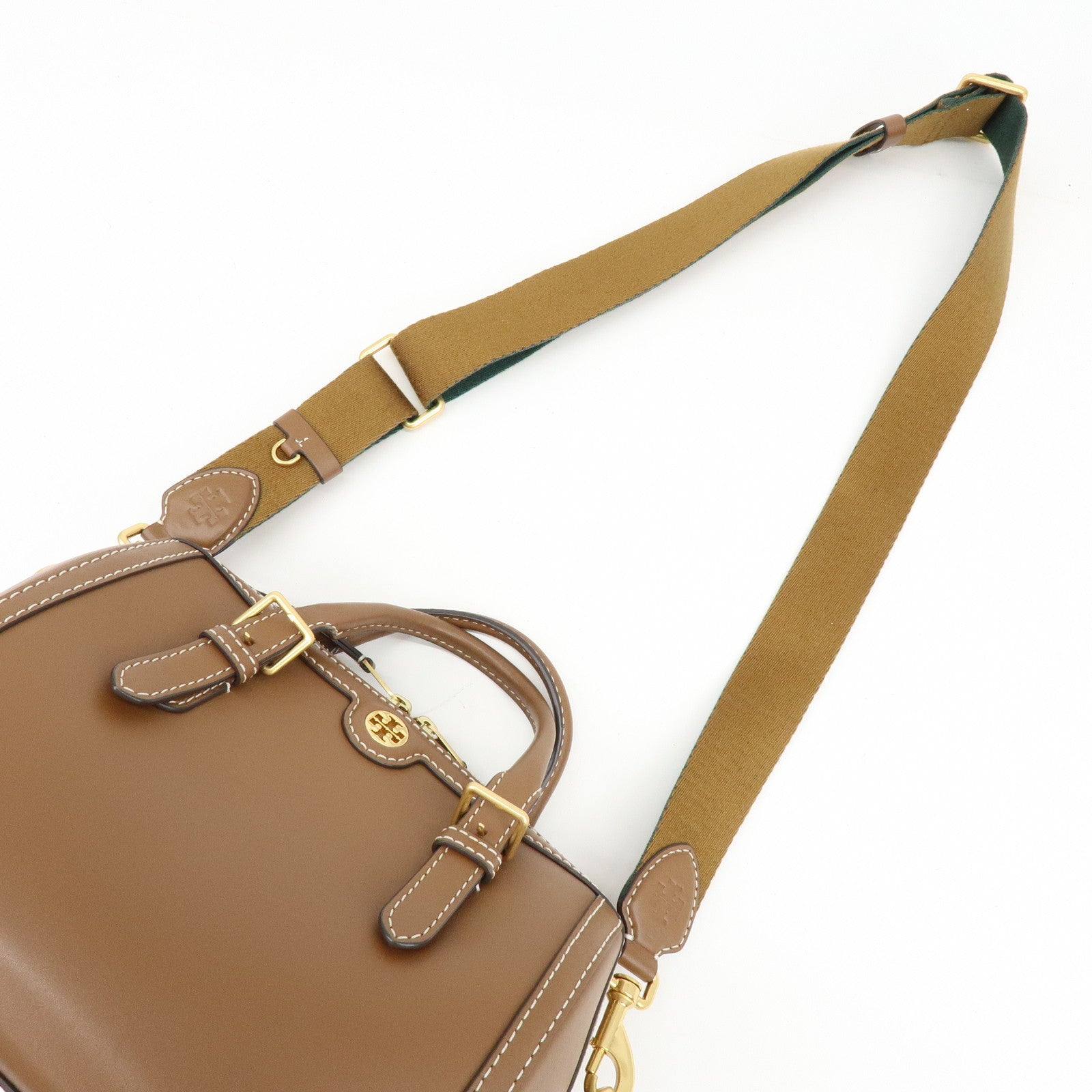 TORY BURCH T Monogram Leather 2Way Bag Barrel Shoulder Bag Brown