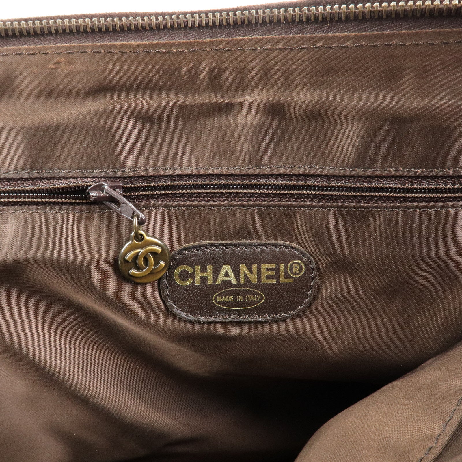 CHANEL Logo Suede Chain Tote Bag Shoulder Bag Brown