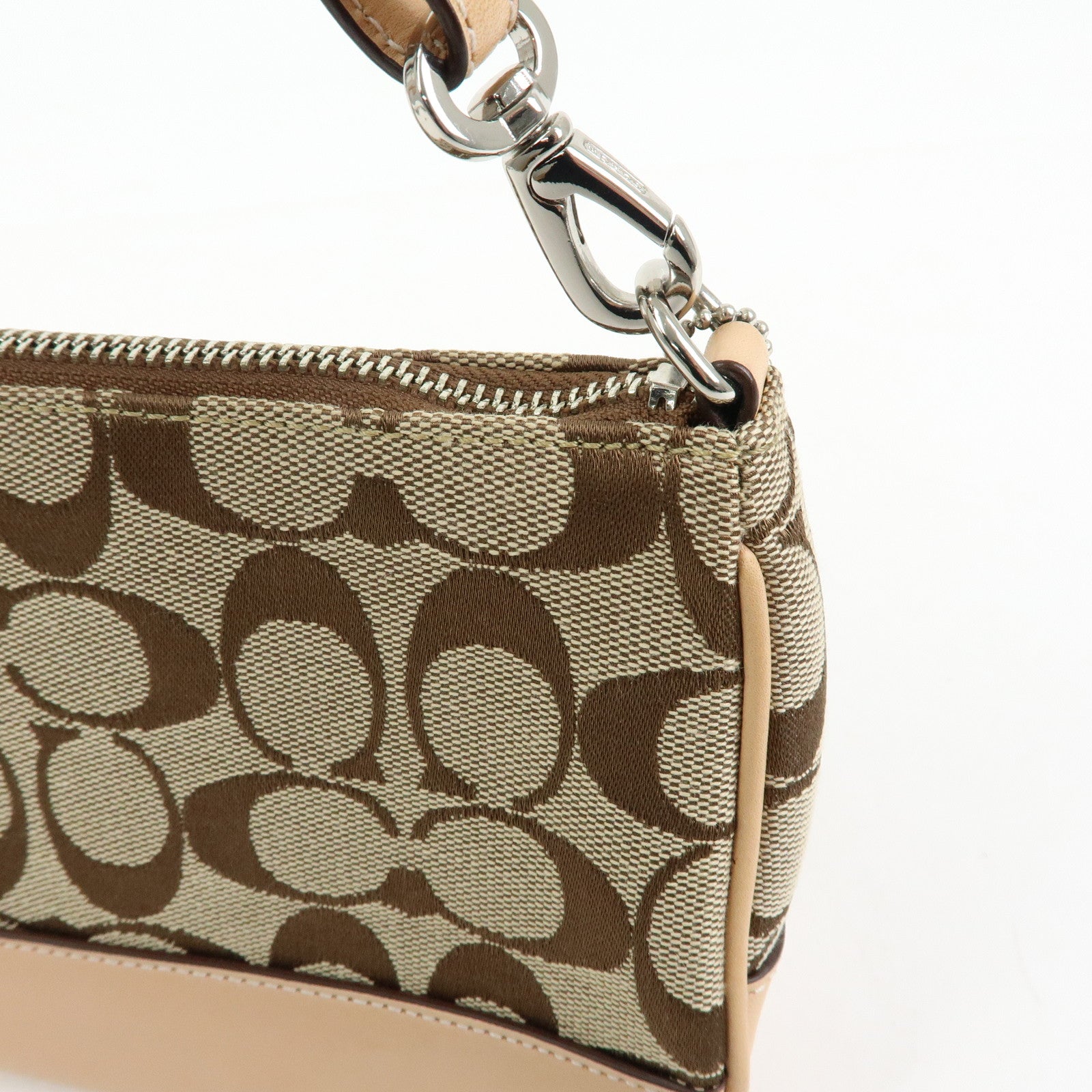 COACH Signature Canvas Leather Mini Hand Bag Brown Beige