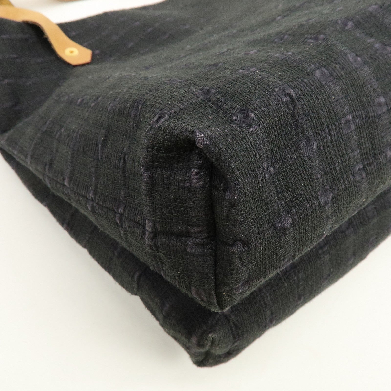 HERMES Amedaba Cabas de Poche Cotton Canvas Leather Tote Bag Navy