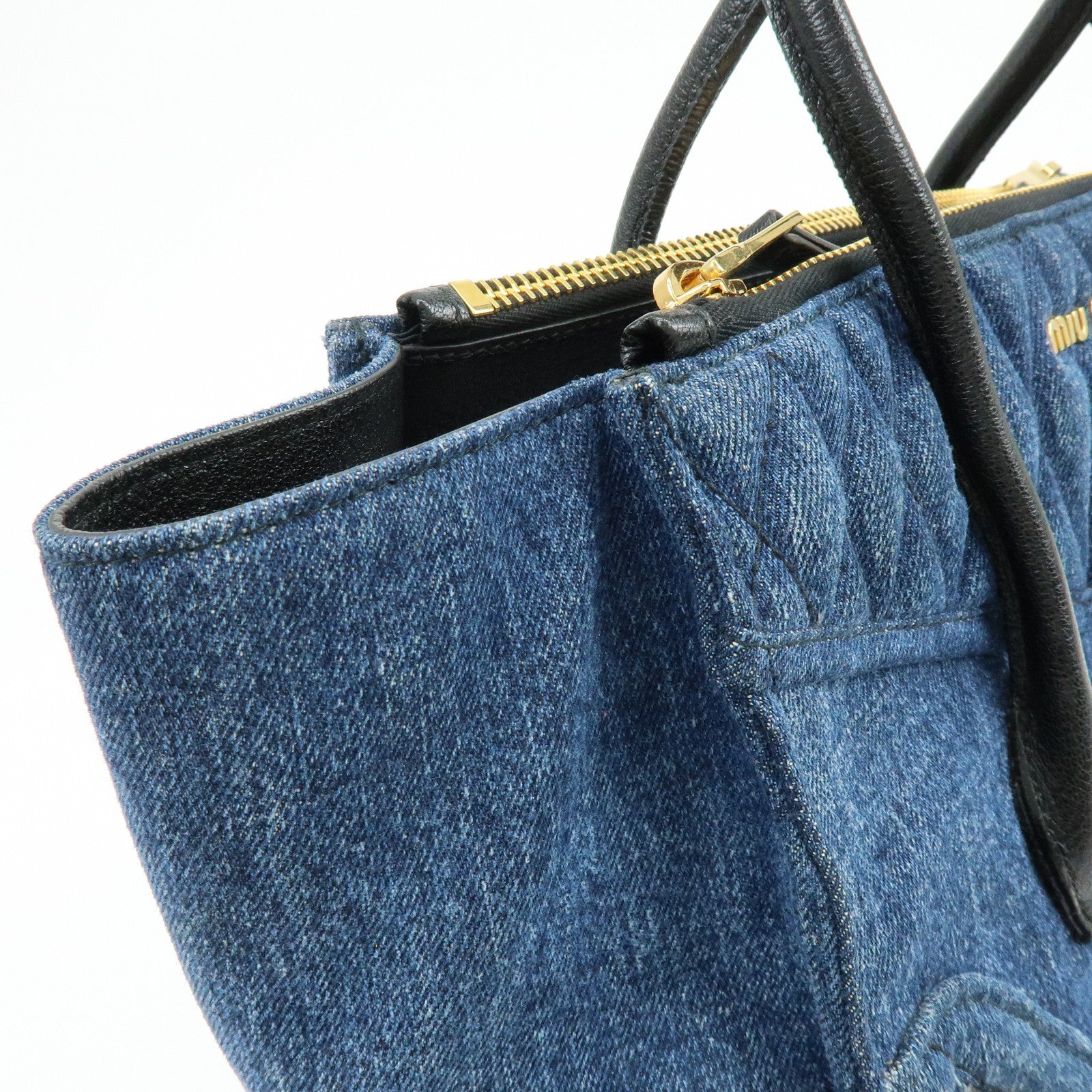 MIU MIU Biker Denim Leather 2Way Bag Hand Bag Shoulder Bag RN1031