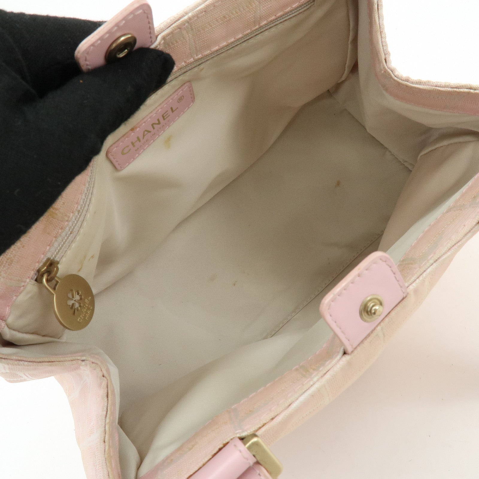 CHANEL New Travel Line Nylon Jacquard Leather Tote Bag Pink