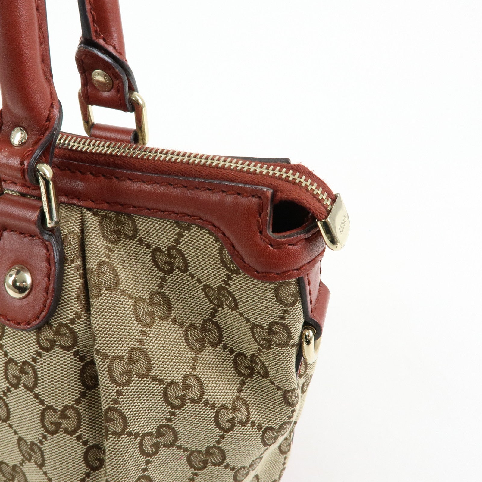 GUCCI Interlocking G GG Canvas Leather 2Way Bag Beige Red 247902