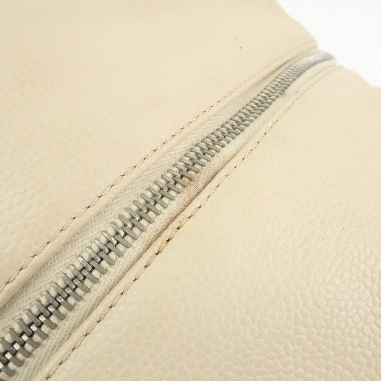 CHANEL Punching COCO Mark Caviarskin Hand Bag Beige