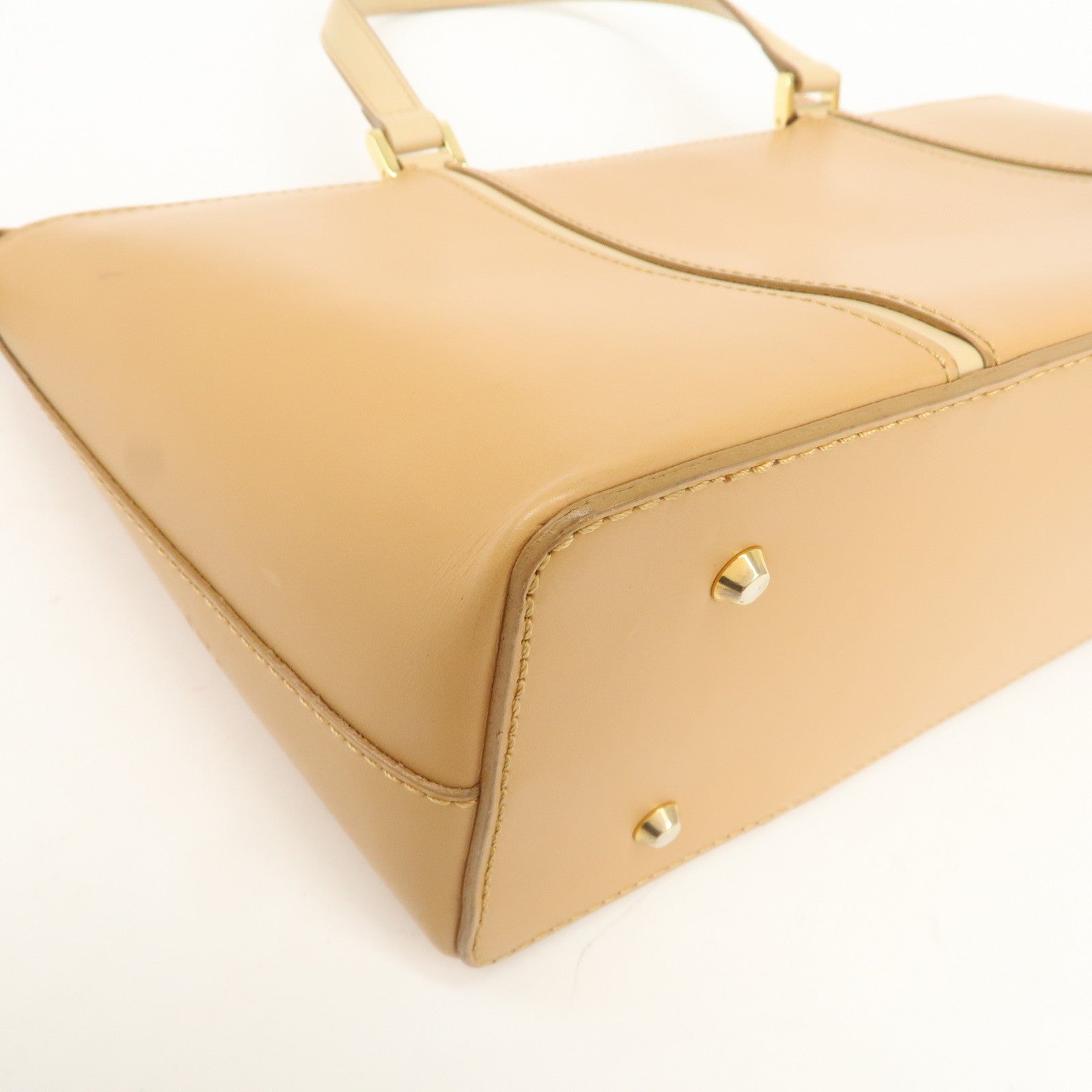 BURBERRY Nova Plaid Logo Leather Hand Bag Light Brown