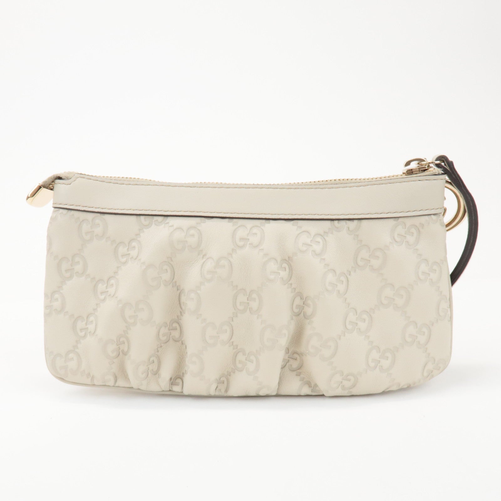 GUCCI Guccissima Leather Pouch Wrist Bag Ivory 212203