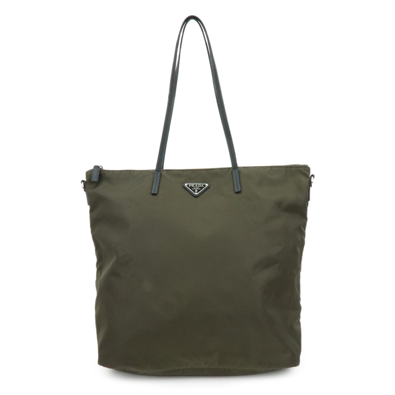 PRADA Triangle Logo Nylon Tote Bag Shoulder Bag Khaki Black 1BG052