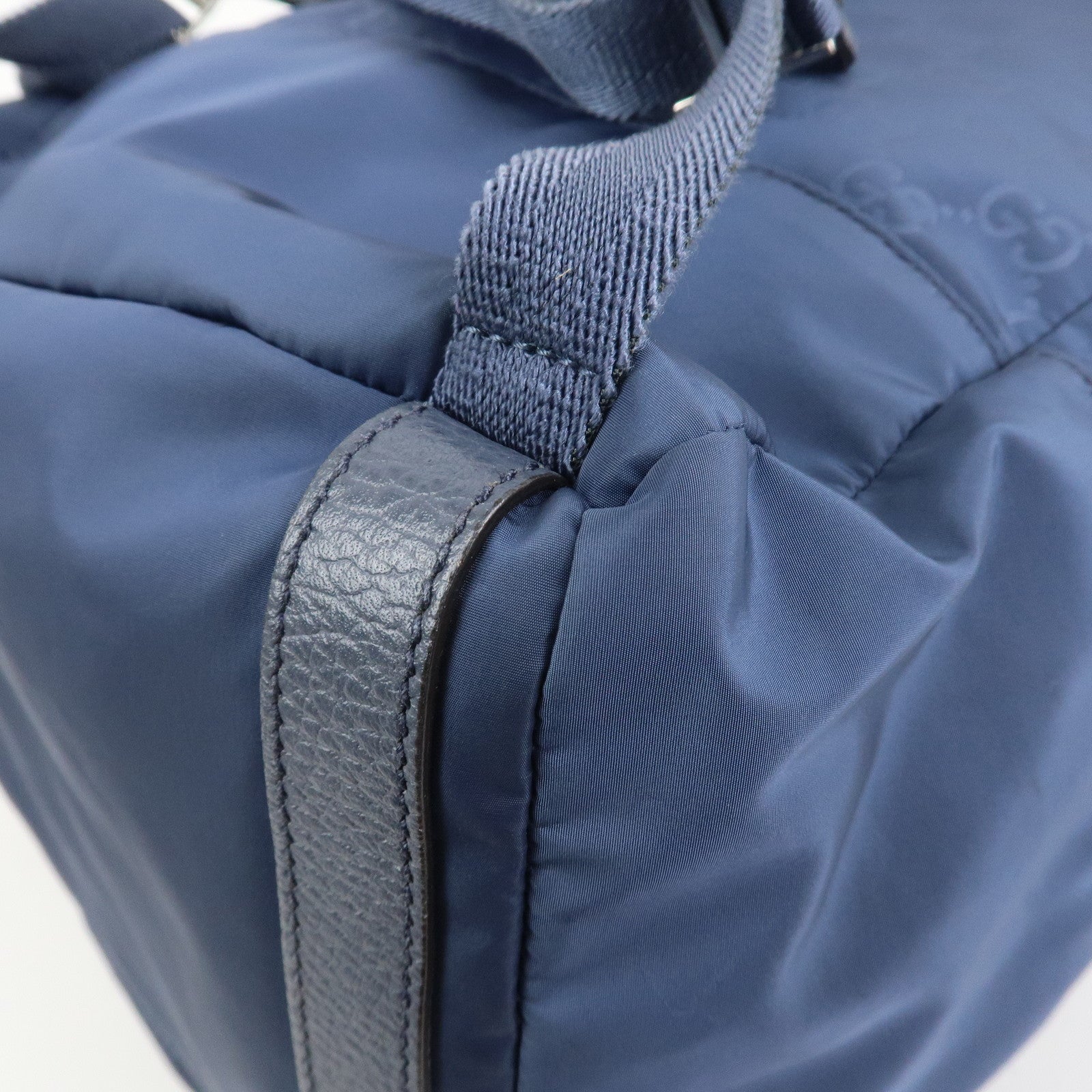 GUCCI GG Nylon Leather Backpack Rucksack Navy 387071