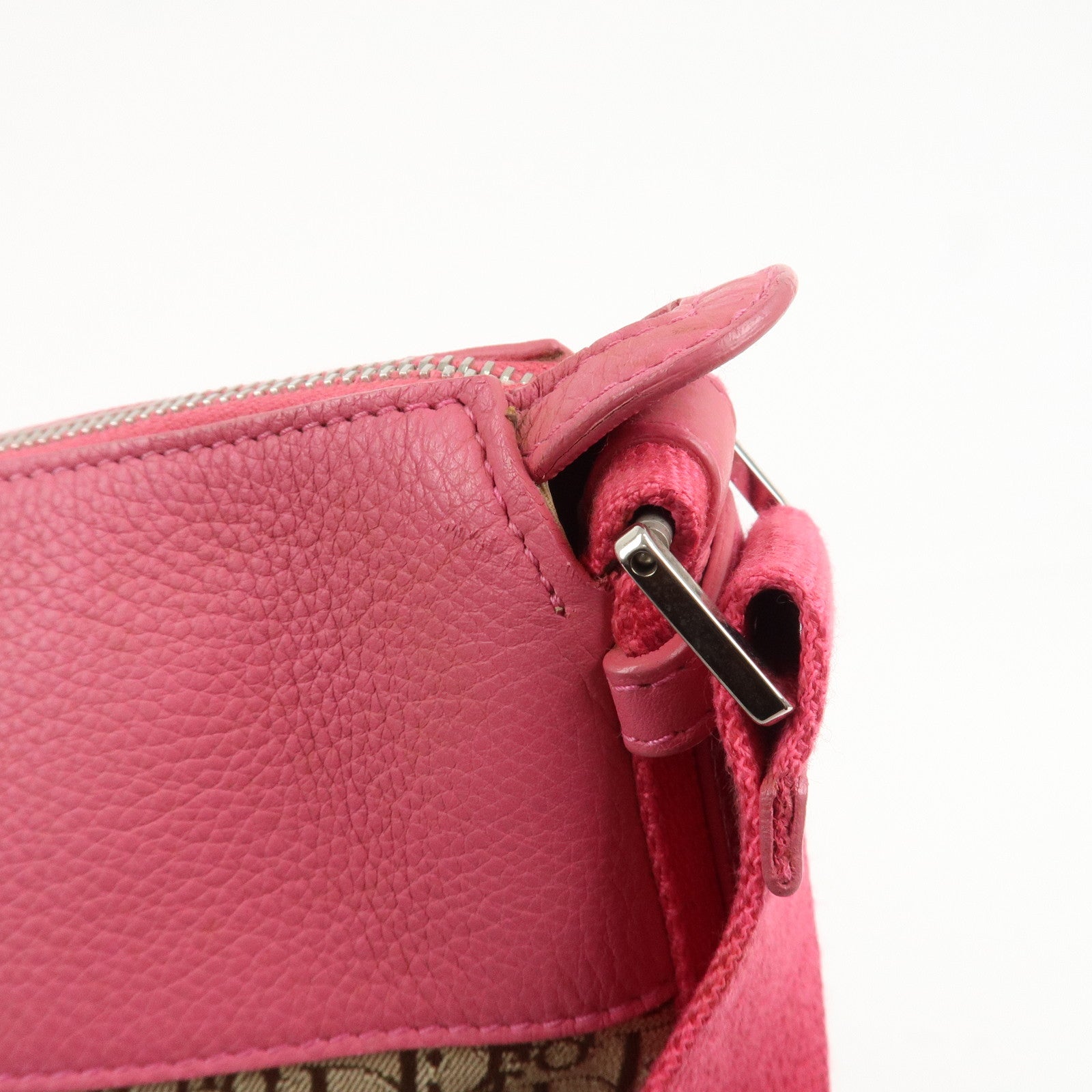 Christian Dior Trotter Canvas Leather Shoulder Bag Beige Pink