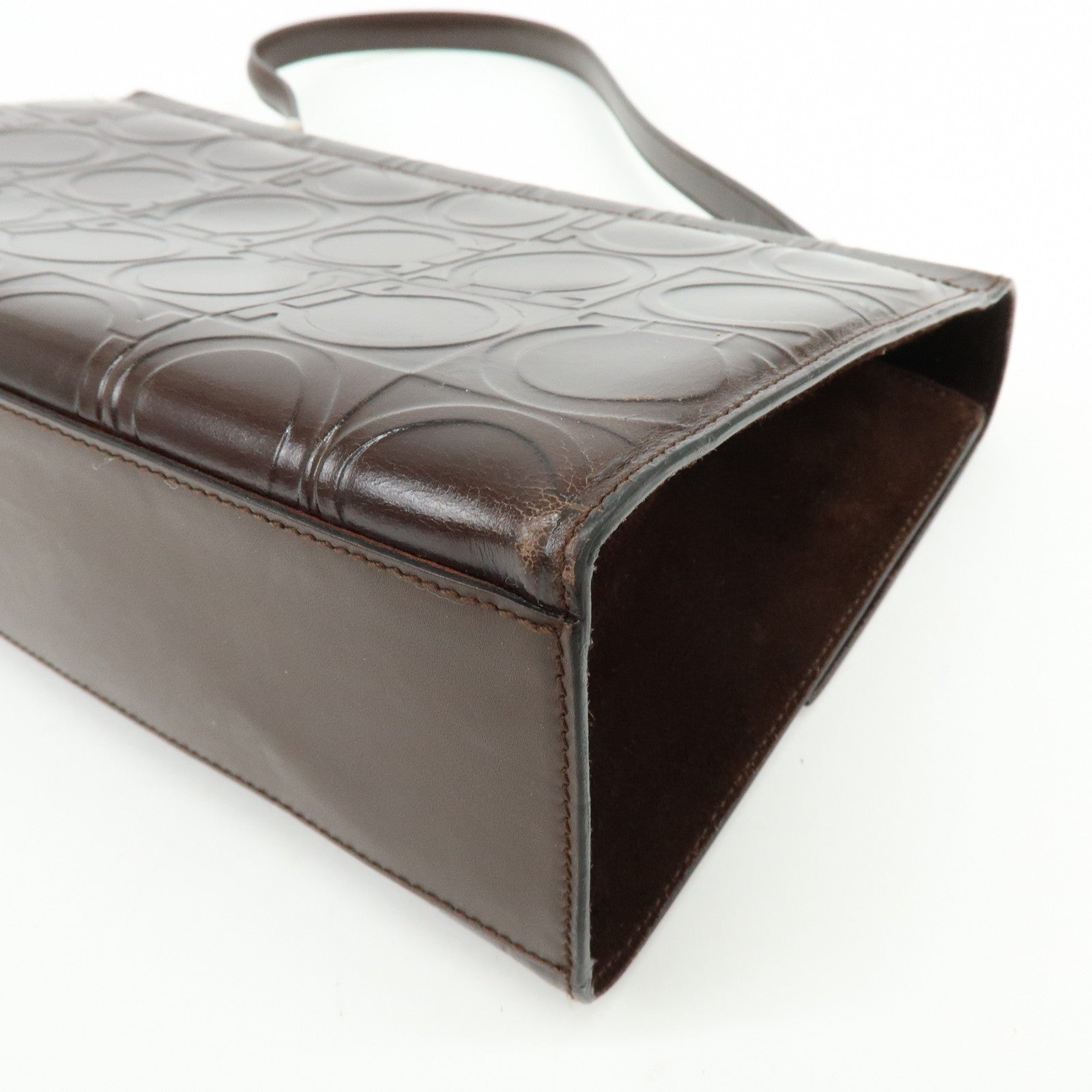 Ferragamo Gancini Leather Shoulder Bag Hand Bag Dark Brown