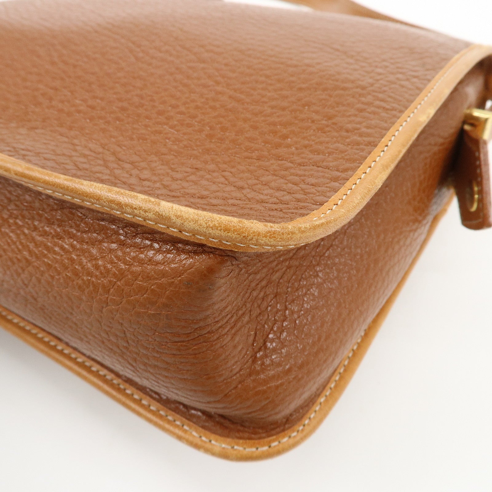 Christian Dior Logo Leather Shoulder Bag Brown Gold HDW