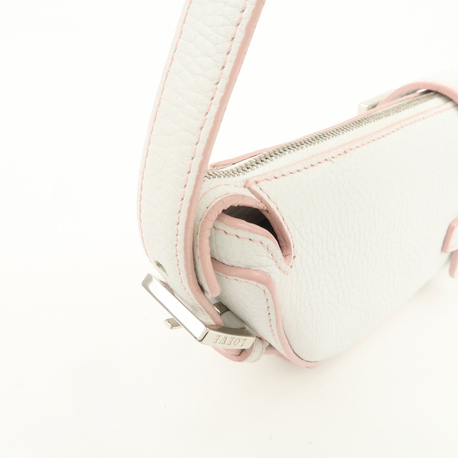 LOEWE Senda Leather Shoulder Bag Hand Bag Half Moon White