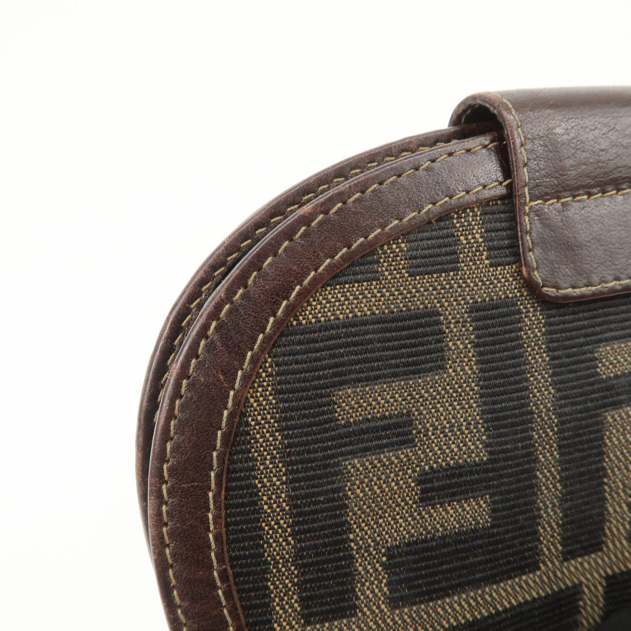 FENDI Zucca Canvas Leather Compact Wallet Black Brown 01223