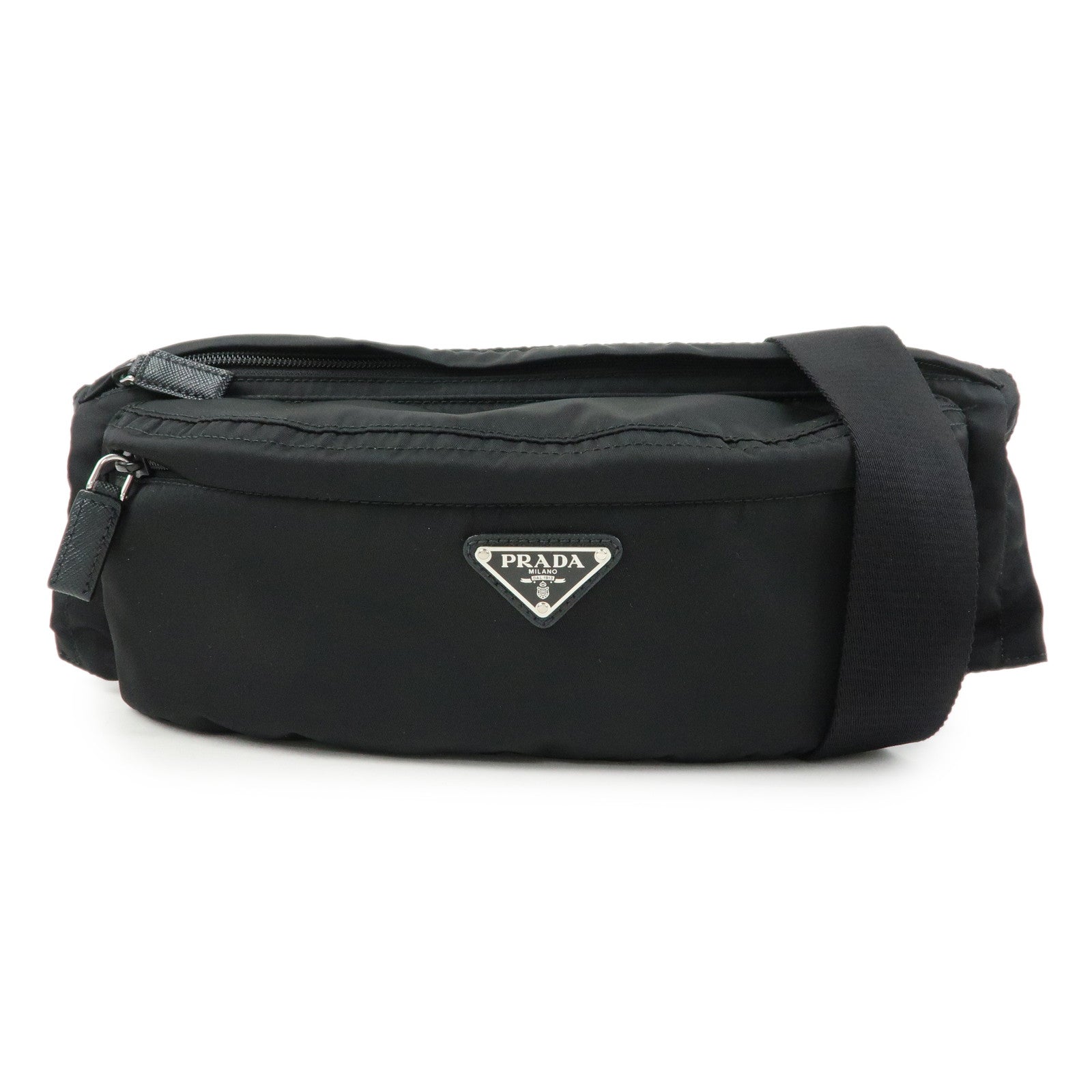PRADA Triangle Logo Nylon Saffino Leather Waist Bag Body Bag 2VL132