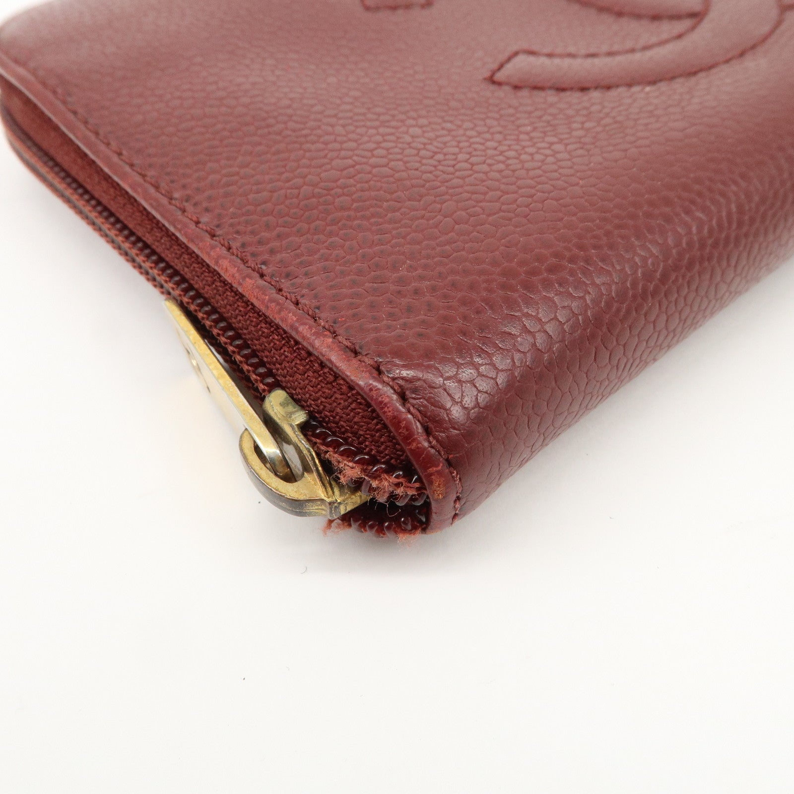 CHANEL COCO Mark Caviar Skin Round Zippy Wallet Bordeaux Used